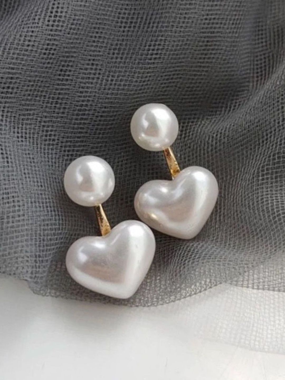 

DressBerry Stainless Steel Heart Shaped Pearls Drop Earrings, White