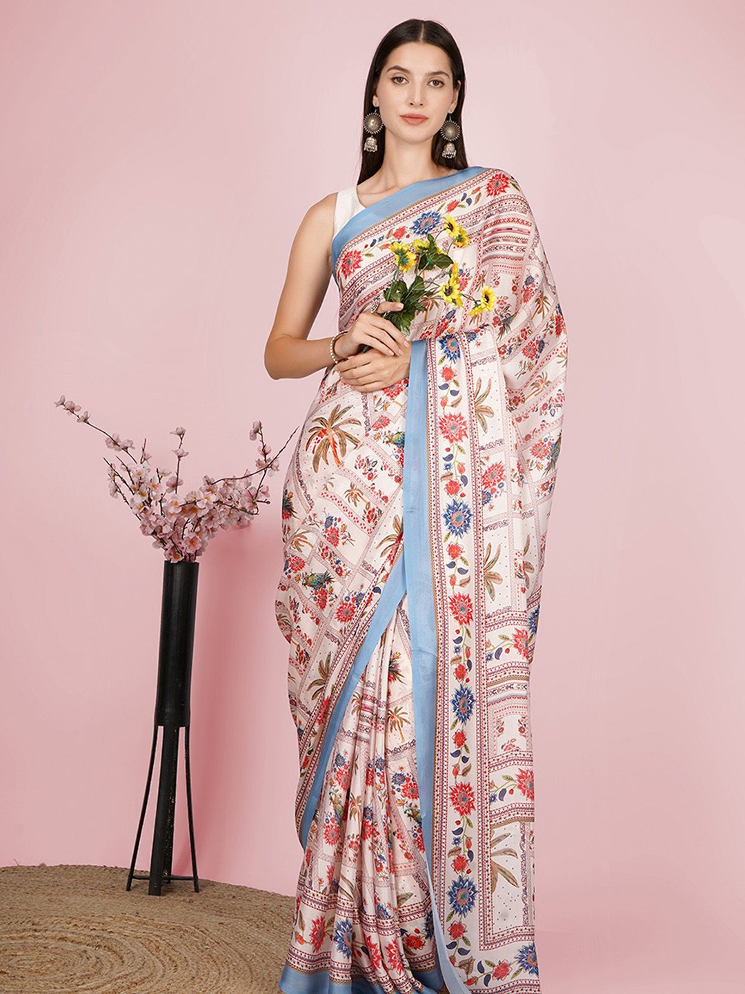 

Studd Muffyn Floral Printed Saree, Beige