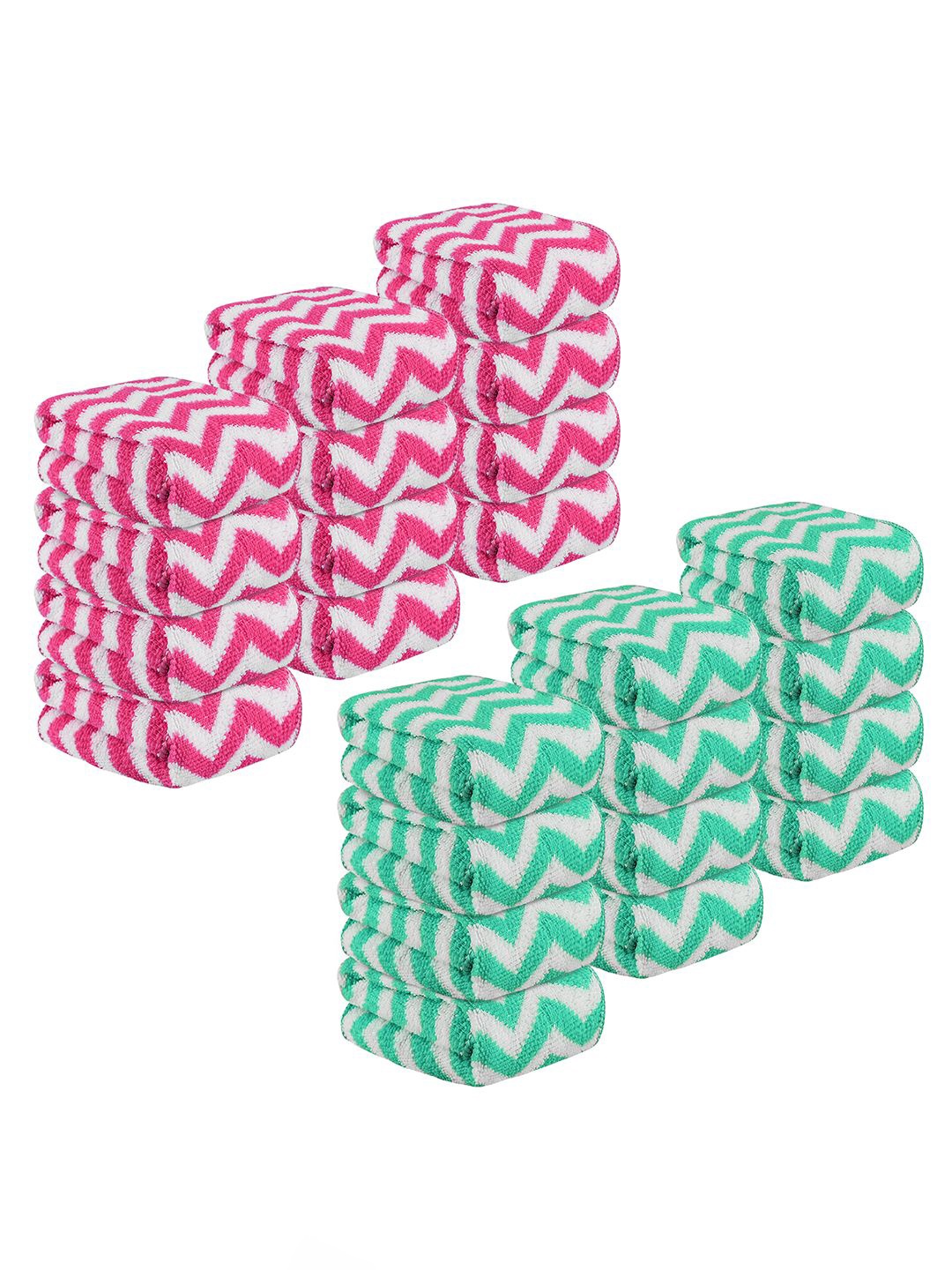 

Kuber Industries Pink & Green 24 Pieces Printed Microfibre 250 GSM Face Towel