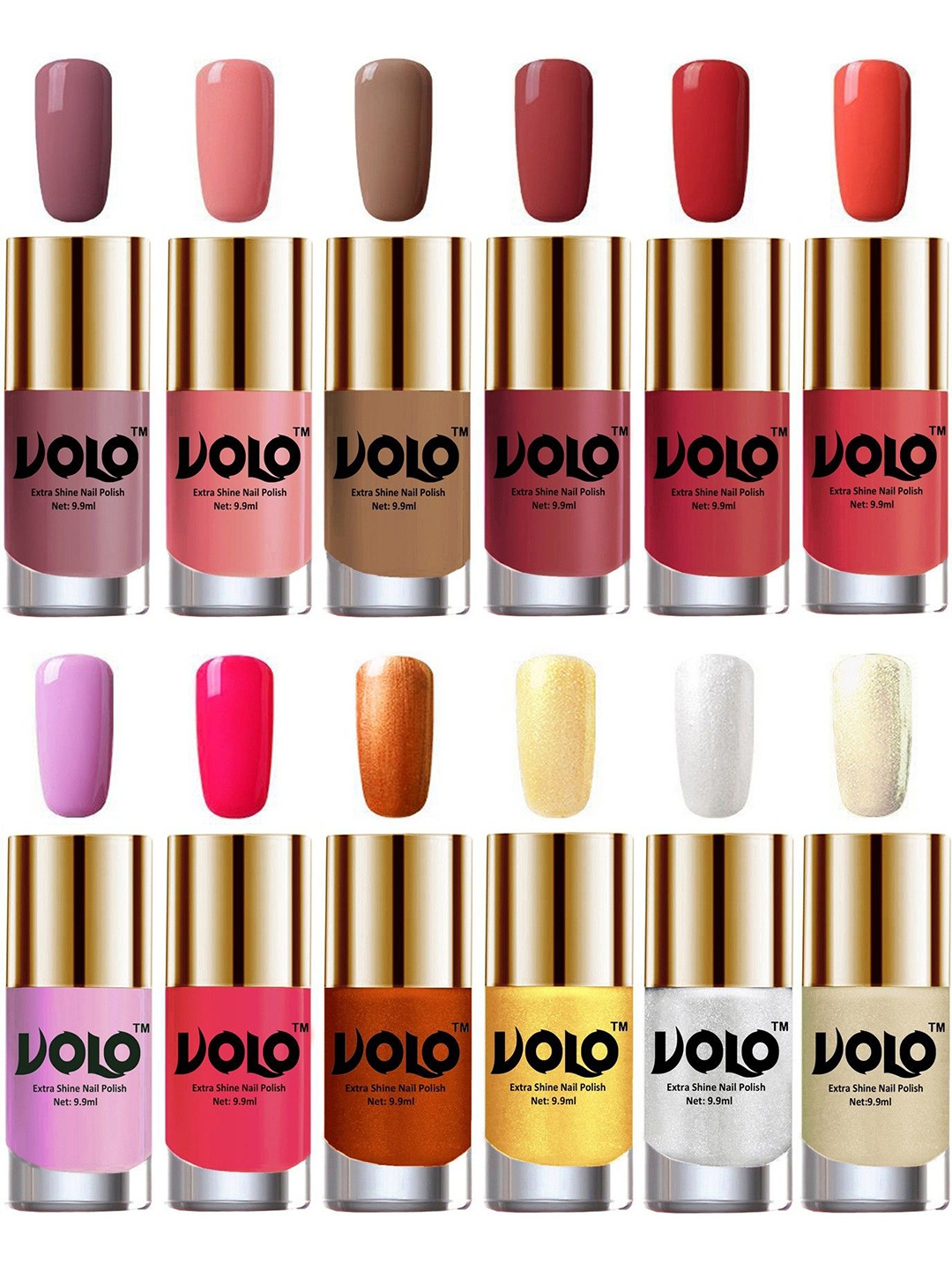 

VOLO Set Of 12 Luxury Super Shine Nail Polish - 10 ml Each-Combo-No-222, Multi