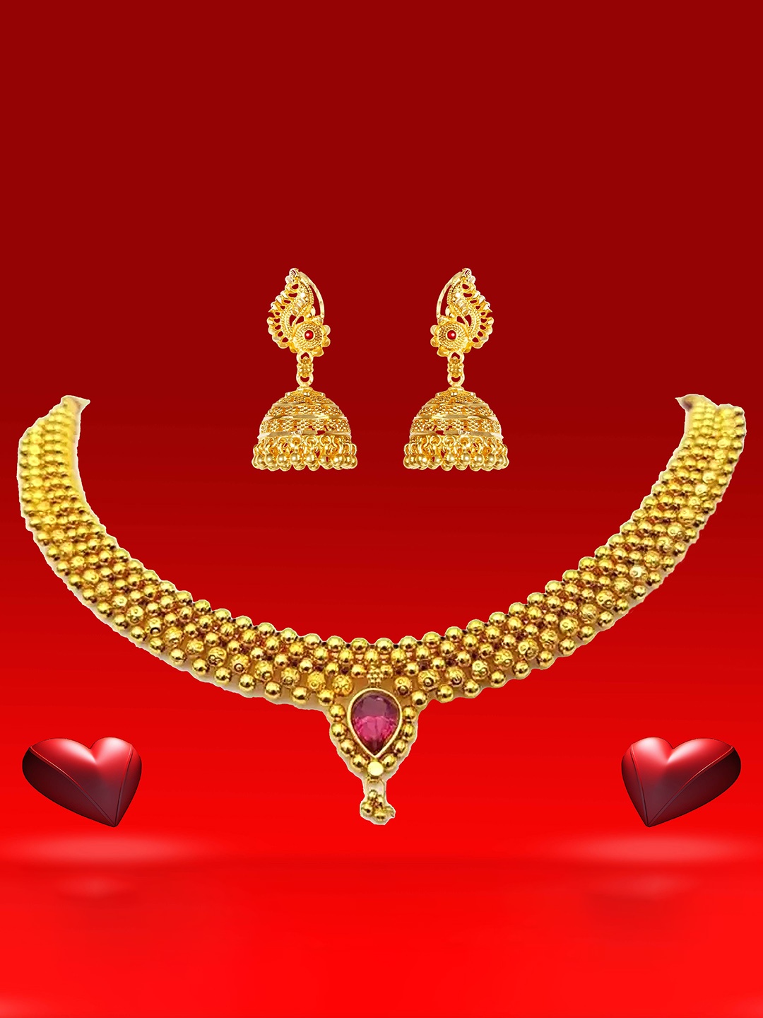 

Heer Collection Gold Plated Stone Studded Matte Finish Jewellery Set