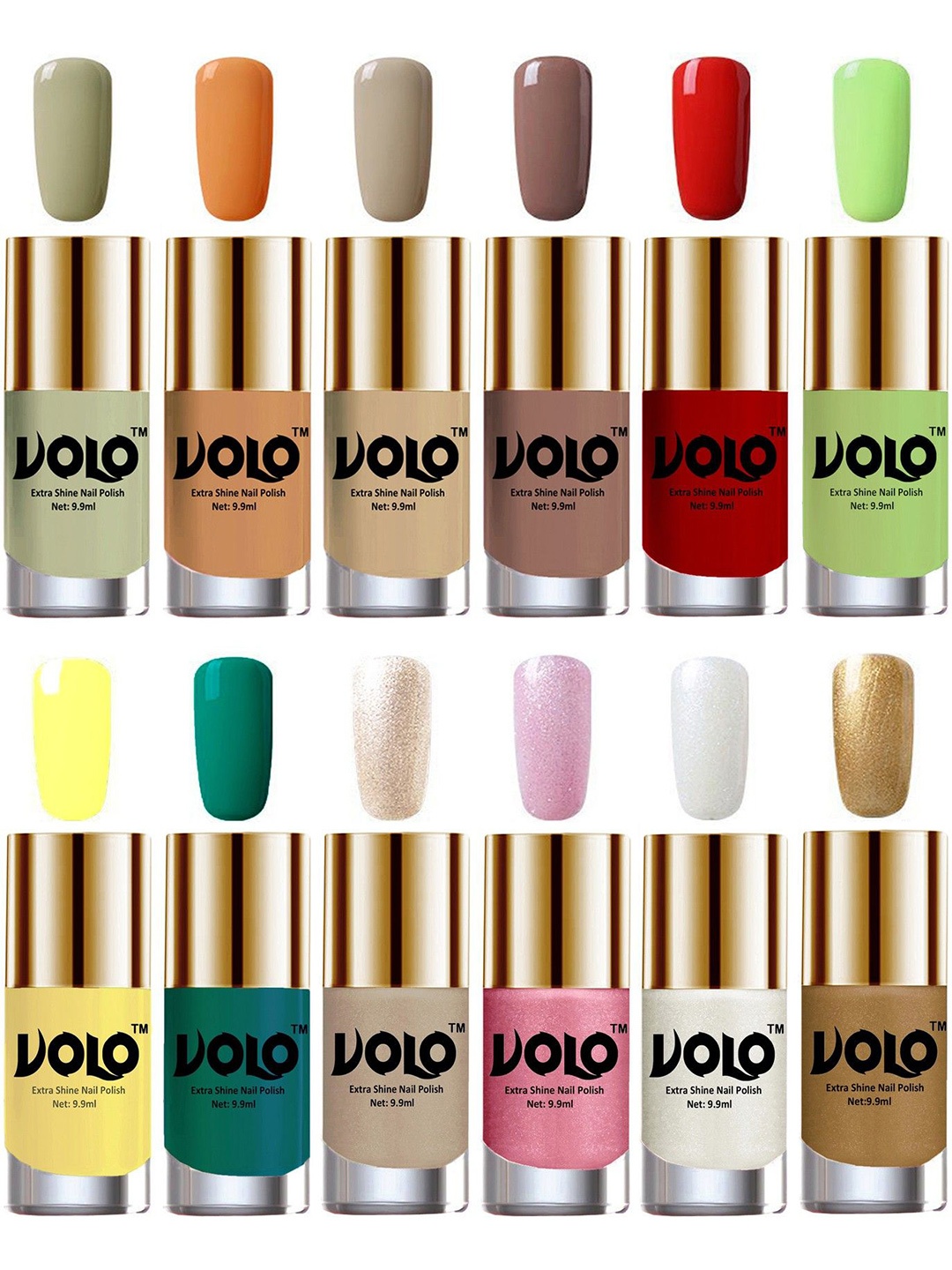 

VOLO Set Of 12 Extra Shine Vibrant Shades Combo Nail Polish- 9.9ml Each- No-131, Green