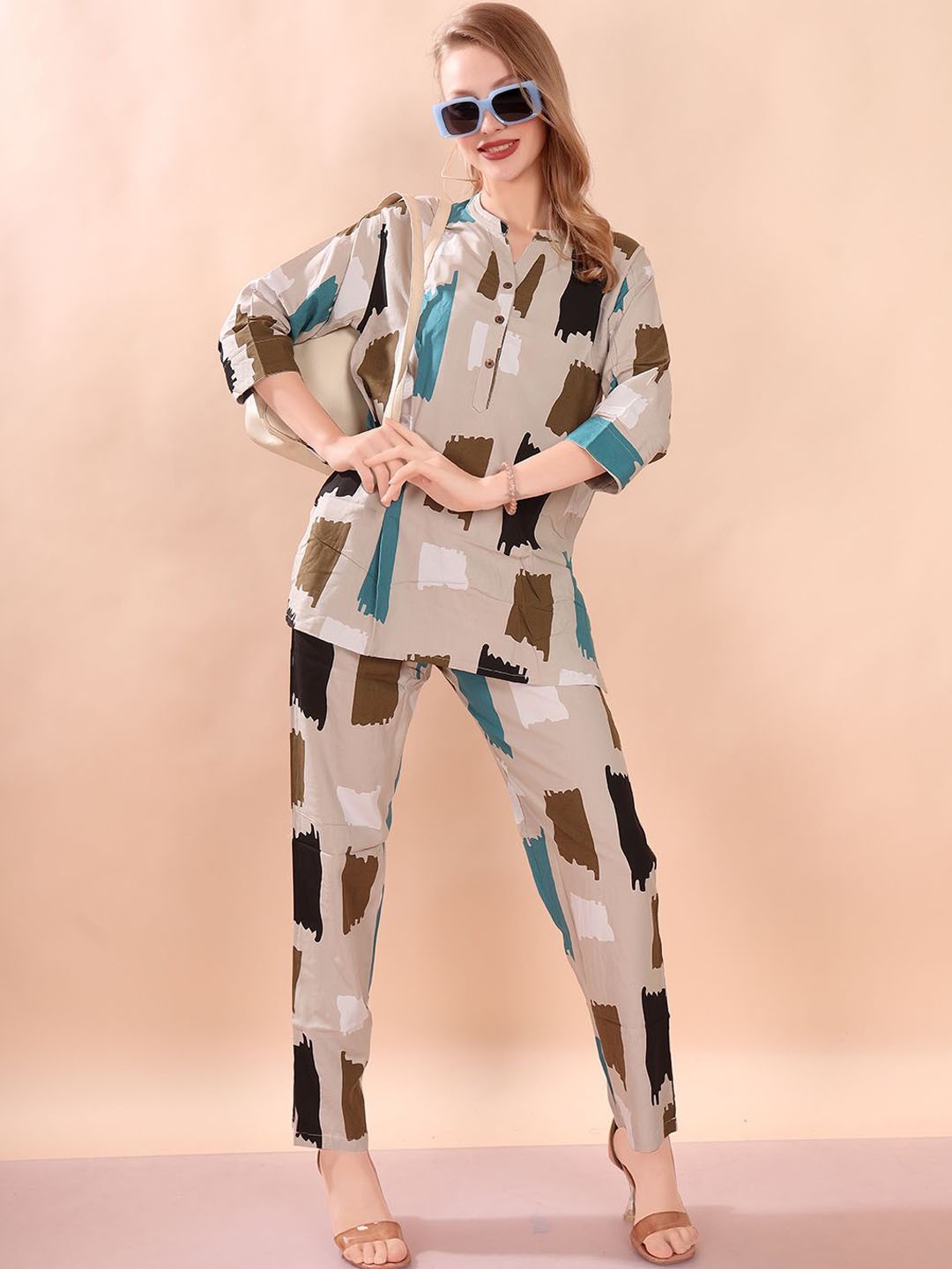 

FOMTI Printed Top & Trouser Co-ord Set, Beige
