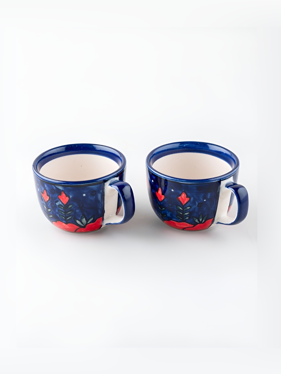 

Eyaas Red & Blue 2 Pieces Floral Printed Ceramic Matte Mugs