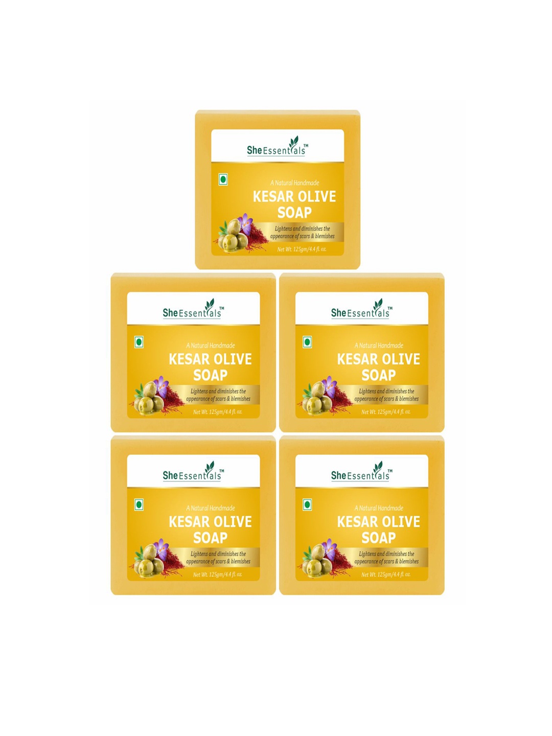 

She Essentials Set Of 5 Natural Kesar Olive Soap-125g Each, Transparent