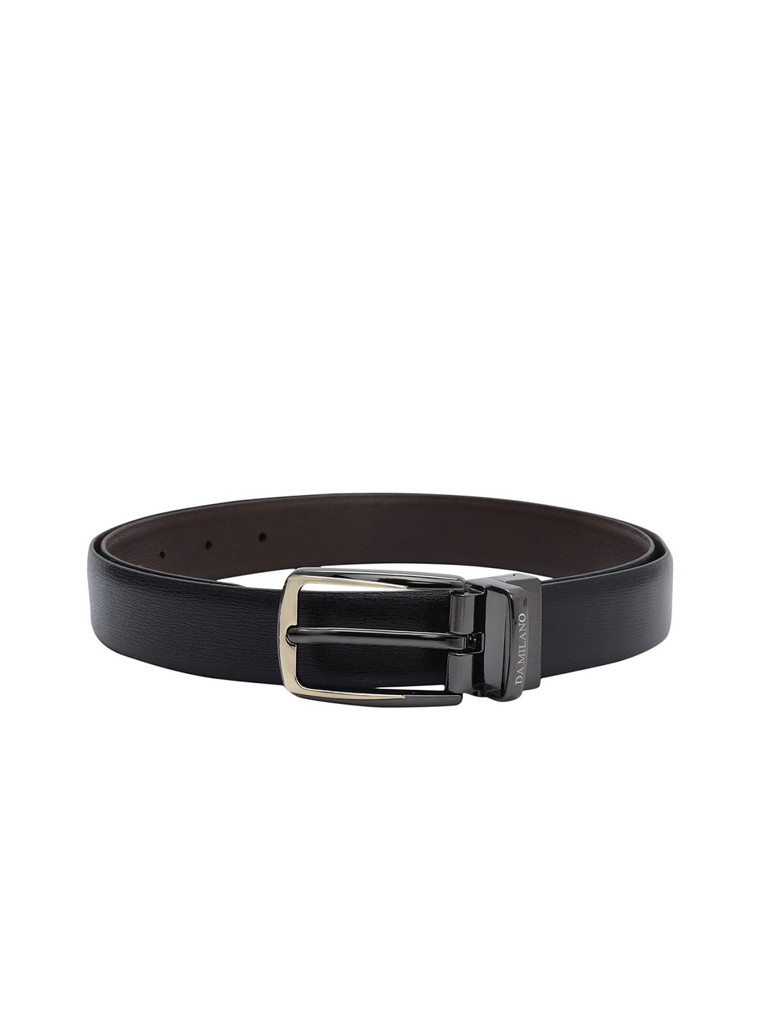 

Da Milano Men Tang Closure Textured Leather Reversible Belt, Black