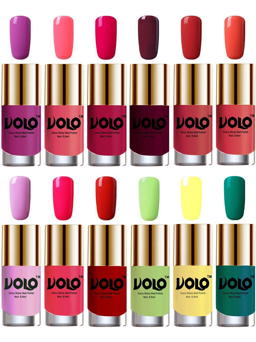 

VOLO Set Of 12 Luxury Super Shine Nail Polish- 9.9ml Each- Combo- No- 61, Orange