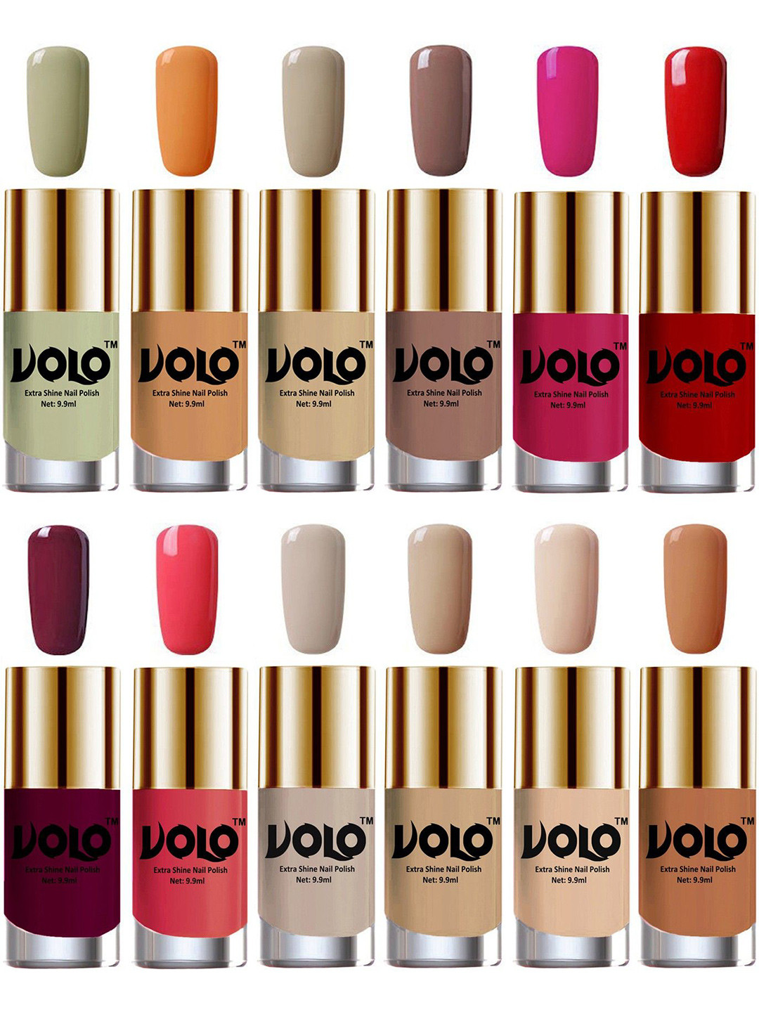 

VOLO Set of 12 Luxury Super Shine Vibrant Shades Nail Polish -9ml Each-Combo No-104, Multi