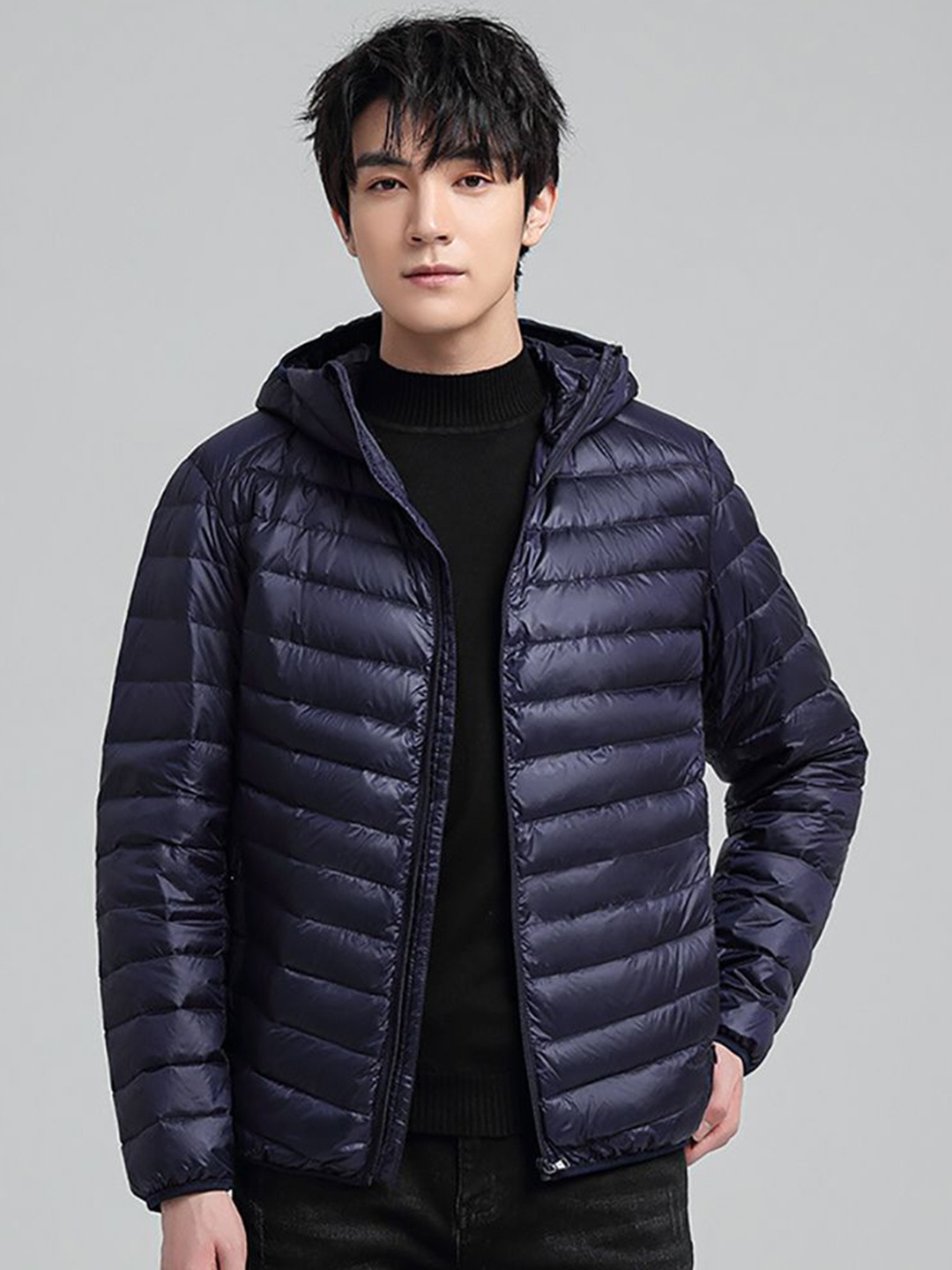 

StyleCast x Revolte Men Hooded Puffer Jacket, Navy blue