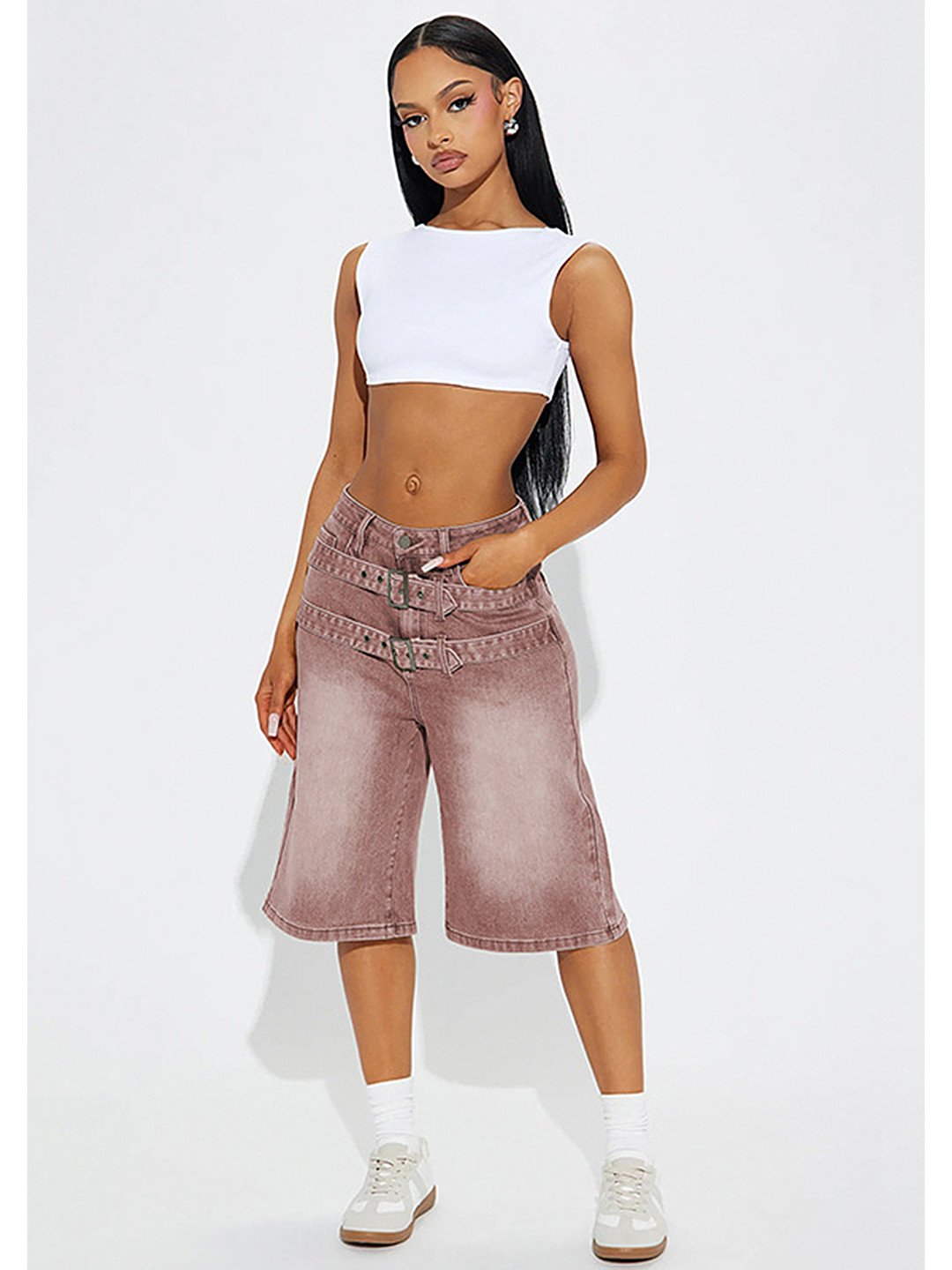 

LULU & SKY Women Washed Denim Shorts, Red