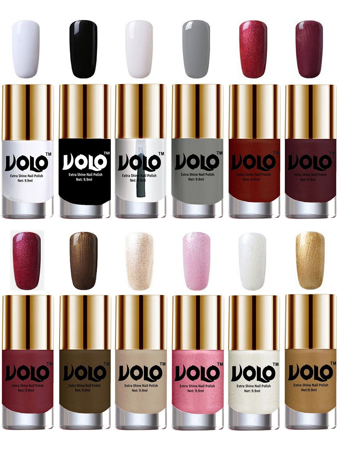 

VOLO Set Of 12 High-Shine Long Lasting Non Toxic Professional Nail Polish- 9.9ml Each, White