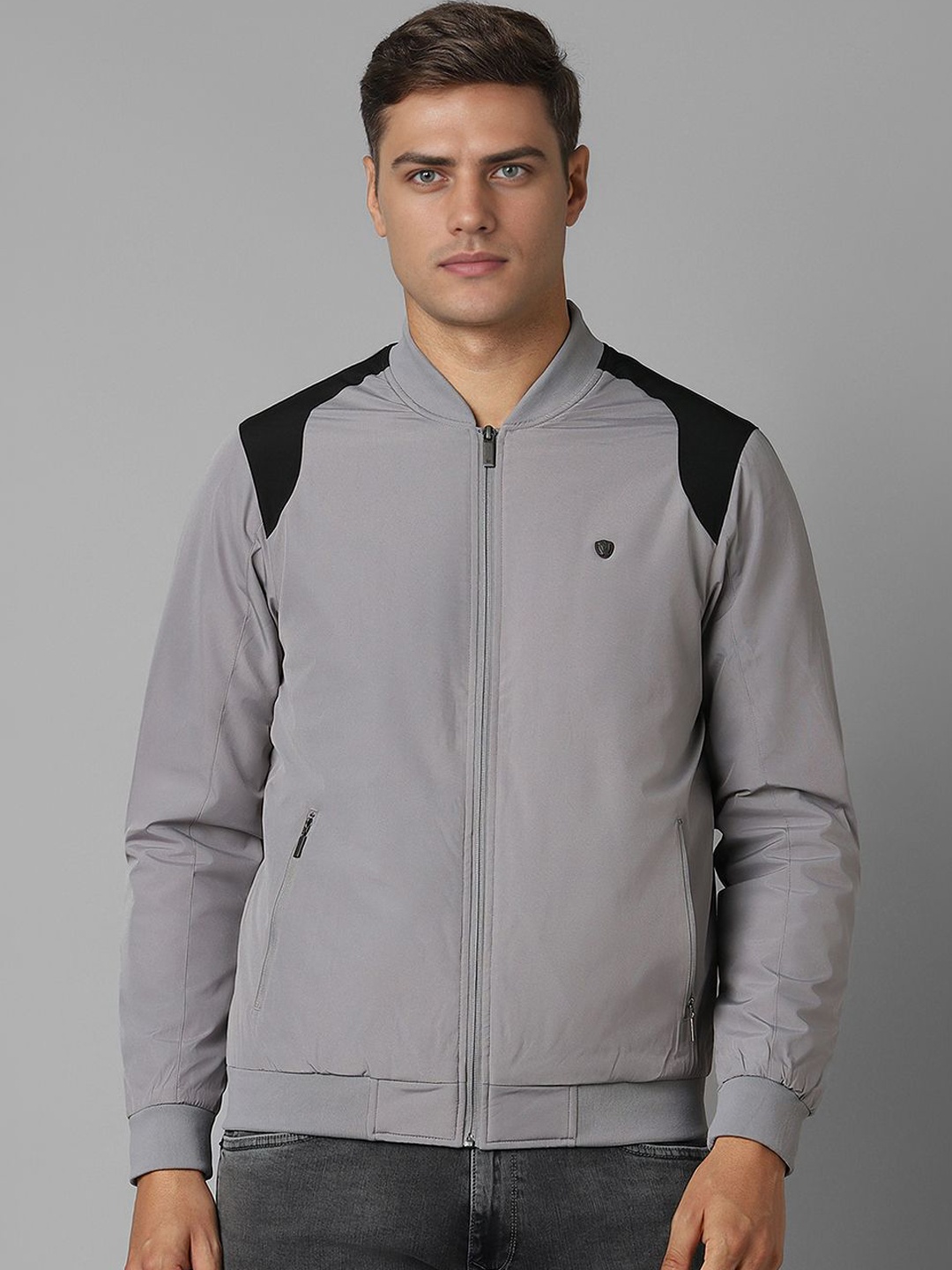 

Louis Philippe Men Colourblocked Bomber Jacket, Grey