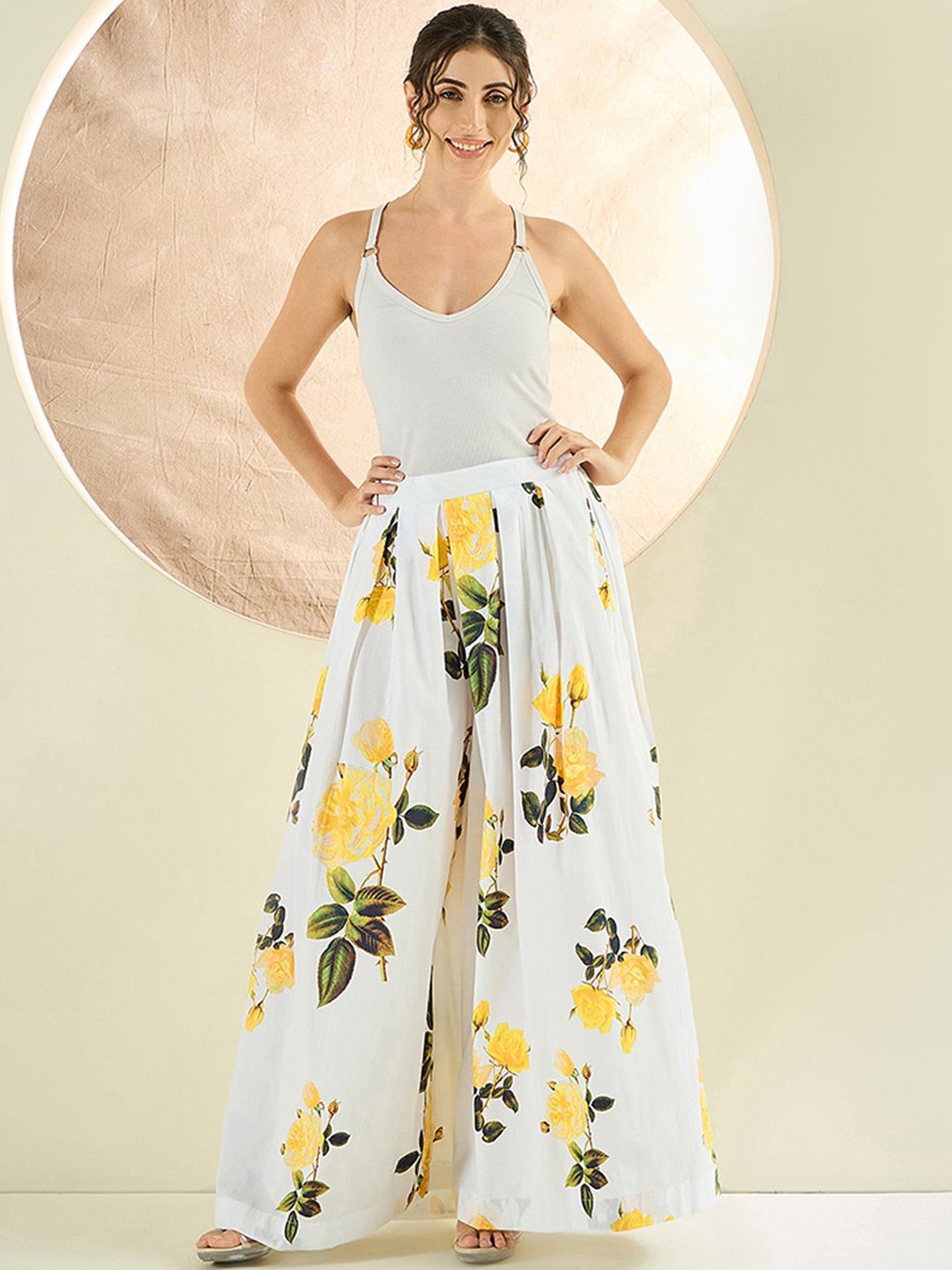 

First Resort by Ramola Bachchan Printed Coat With Palazzo Co-Ords, White