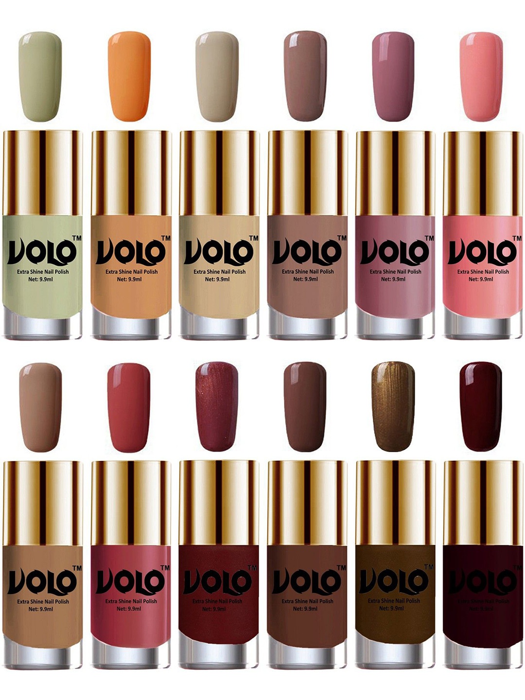 

VOLO Se Of 12 Luxury Super Shine Vibrant Shades Nail Polish -9ml Each-Combo No-120, Multi