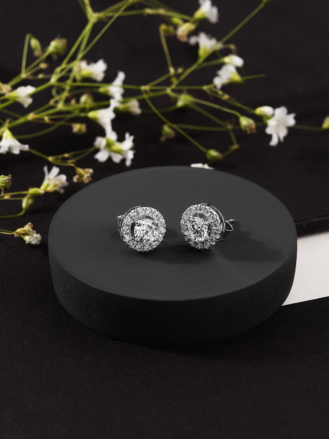 

DIAVO Rhodium Plated 92.5 Sterling Silver Artificial Stones Studded Earrings
