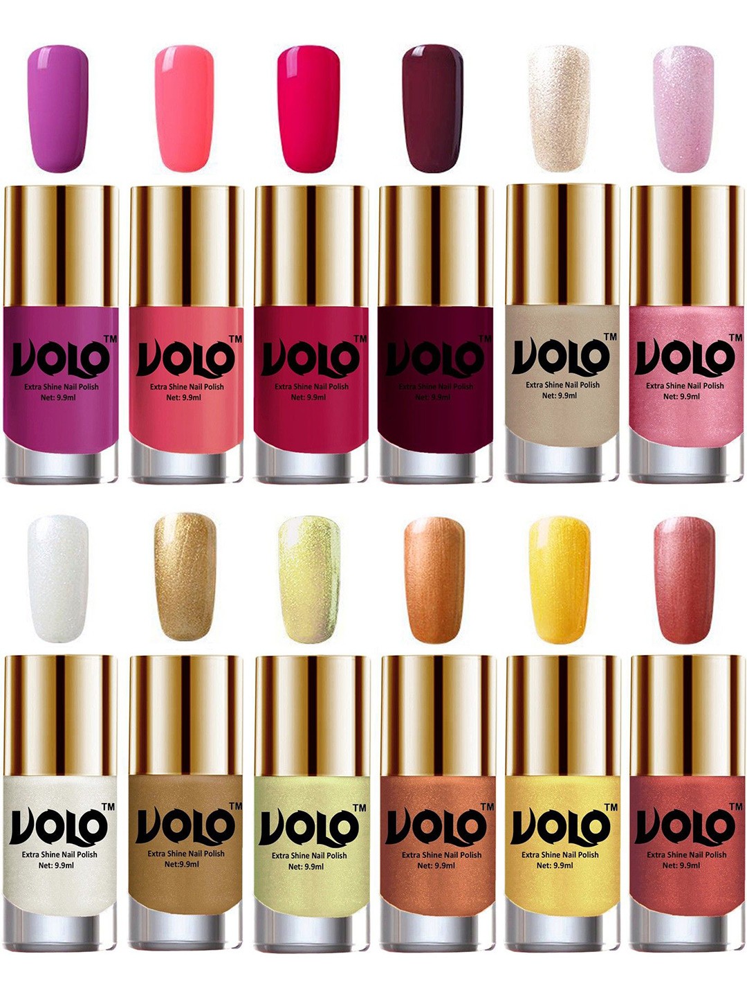 

VOLO Set Of 12 Luxury Super Shine Nail Polish - 9.9 ml Each-Combo No-16, Red