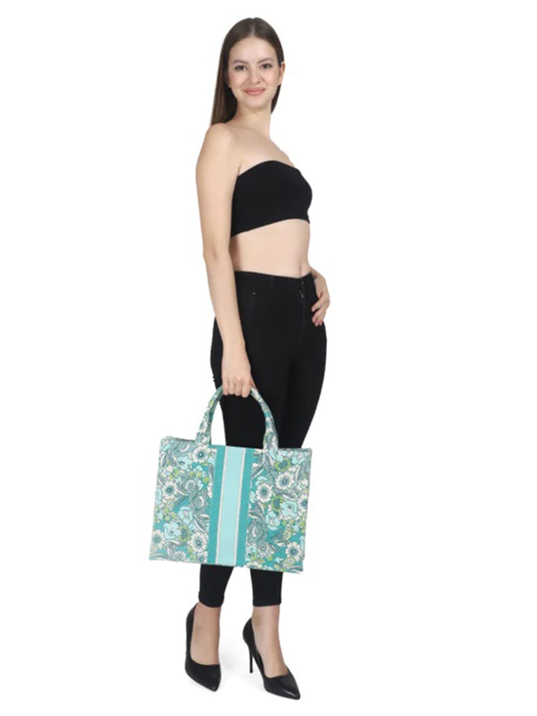 

INDIVIDUAL DDESIGN Floral Pattern Jacquard Weave Structured Handbag, Blue