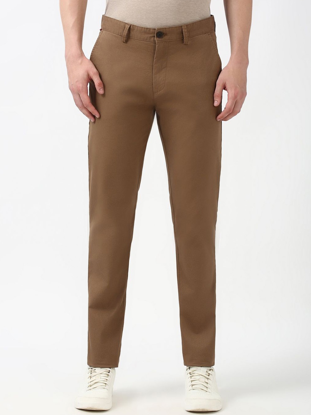 

Peter England Casuals Men Printed Super Slim Fit Trousers, Brown