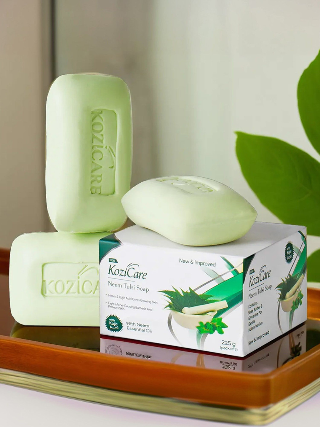 

KOZICARE Set Of 3 Neem Tulsi Soap With Kojic Acid - 75 g Each, Green