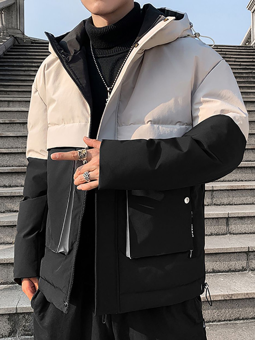 

StyleCast x Revolte Colourblocked Mock Collar Puffer Jacket, Khaki