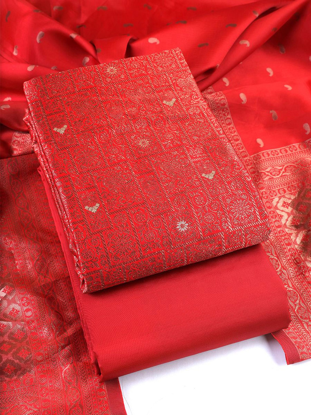 

Sun Fashion And Lifestyle Unstitched Dress Material, Red