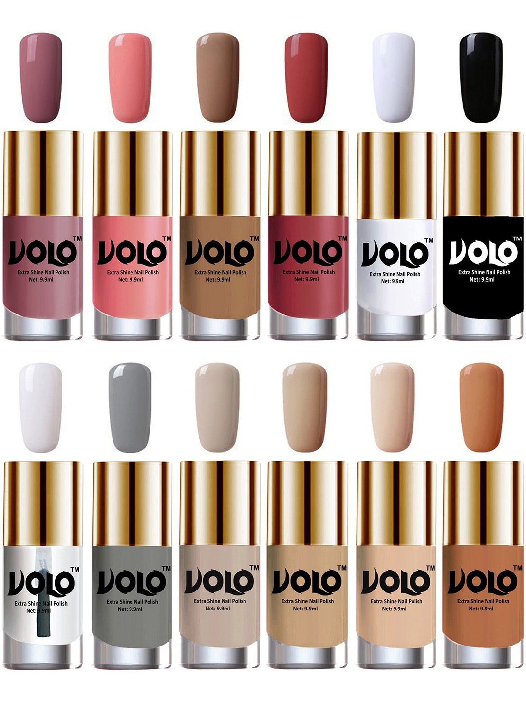 

VOLO Set Of 12 Luxury Super Shine Nail Polish - 9.9 ml Each-Combo-No-248, Multi