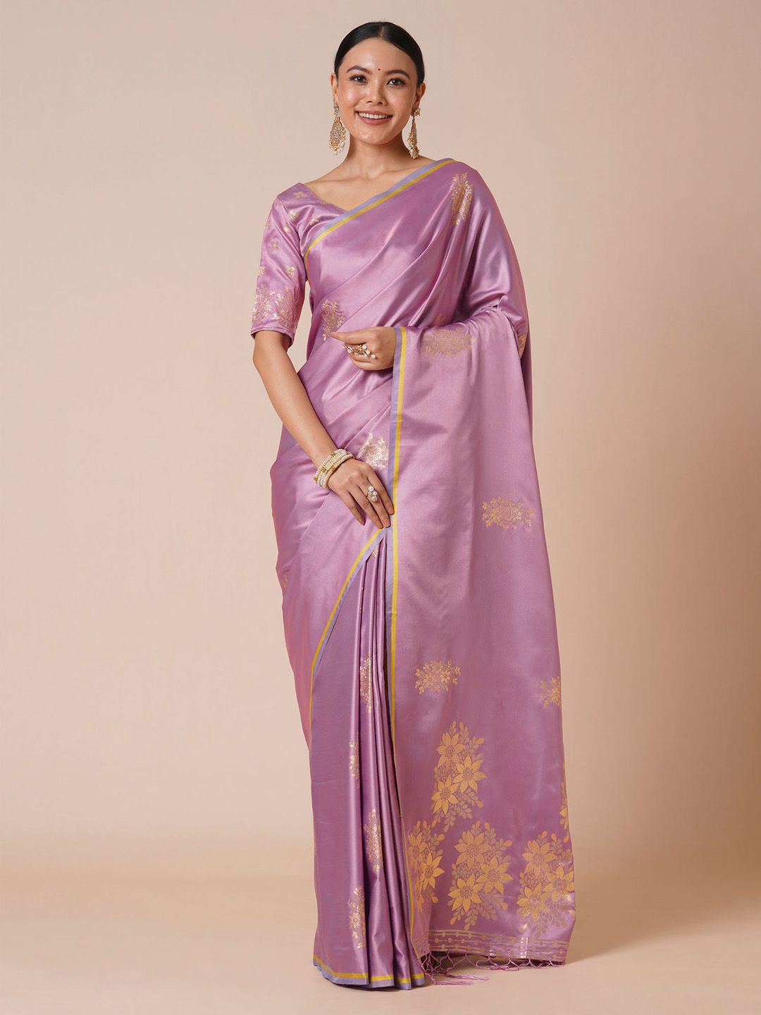 

Anouk Floral Woven Design Zari Satin Banarasi Saree, Lavender