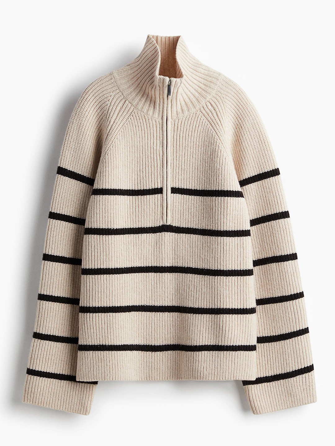 

H&M Zip-Top Rib-Knit Jumper, Beige