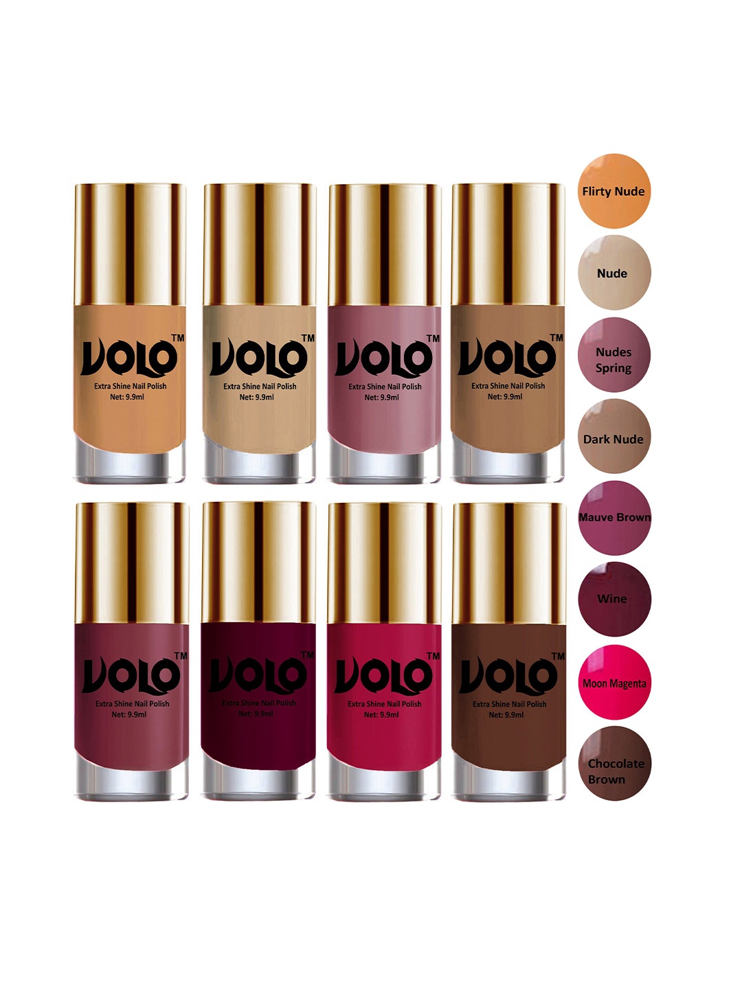 

VOLO Set of 8 New Look Extra Lasting Nail Polish-9ml Each-Combo No-17, Multi