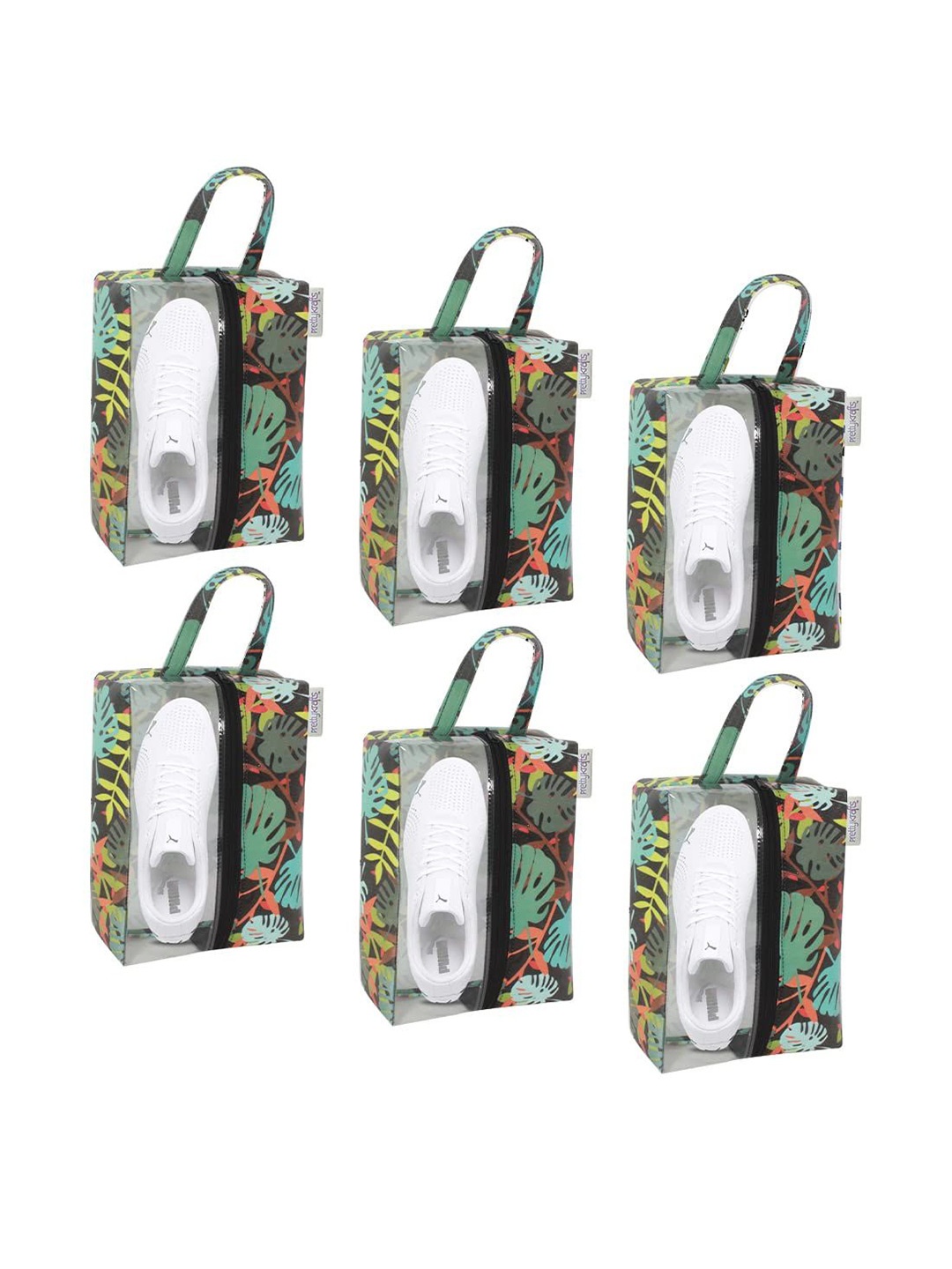 

prettykrafts Green & Orange 6 Pieces Printed Reusable Shoe Organisers