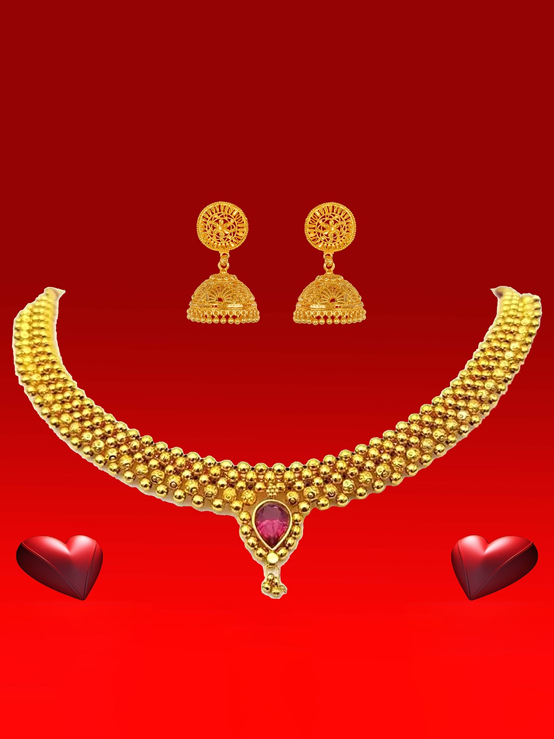 

Heer Collection Gold-Plated Necklace with Earrings