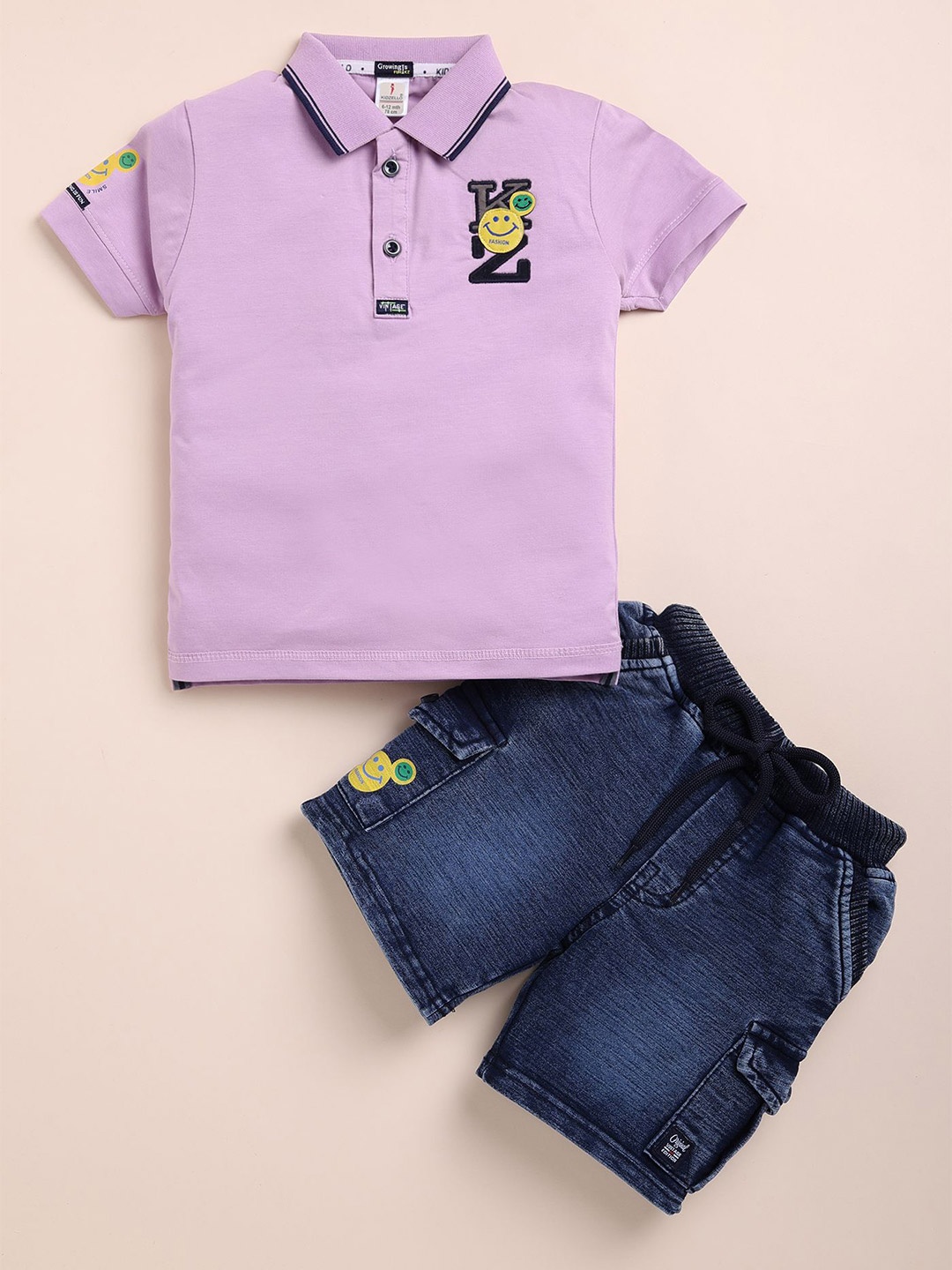 

BAESD Boys Polo Collar Pure Cotton T-Shirt With Shorts, Purple