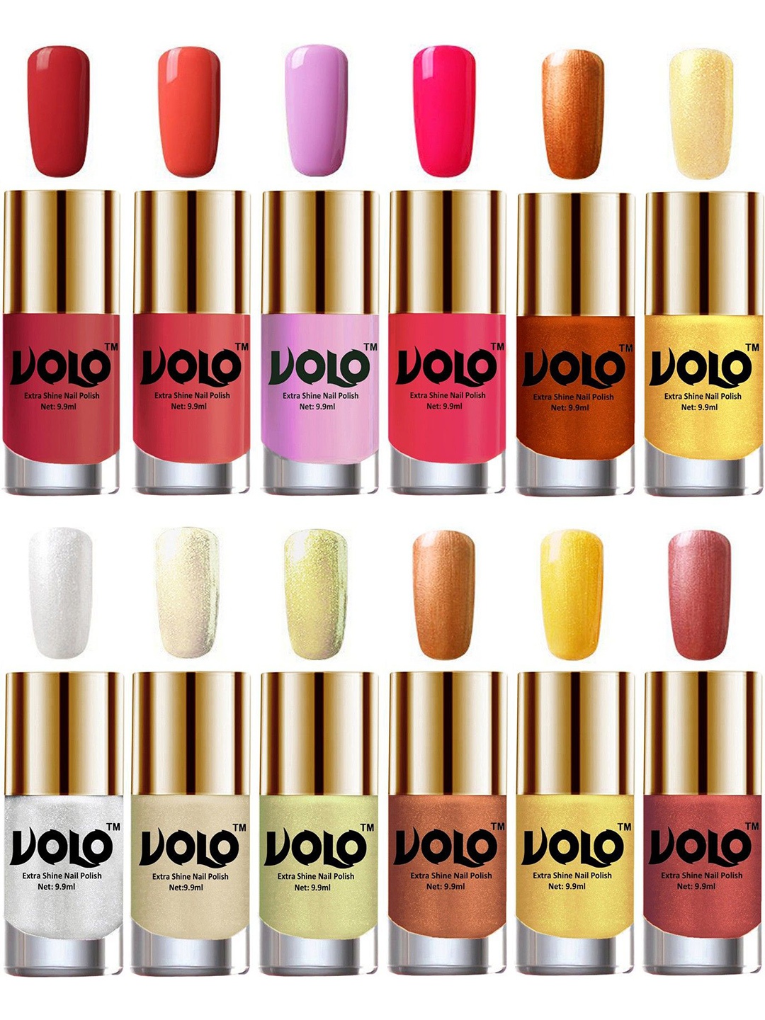 

VOLO Set Of 12 Luxury Super Shine Nail Polish - 10 ml Each-Combo-No-262, Multi