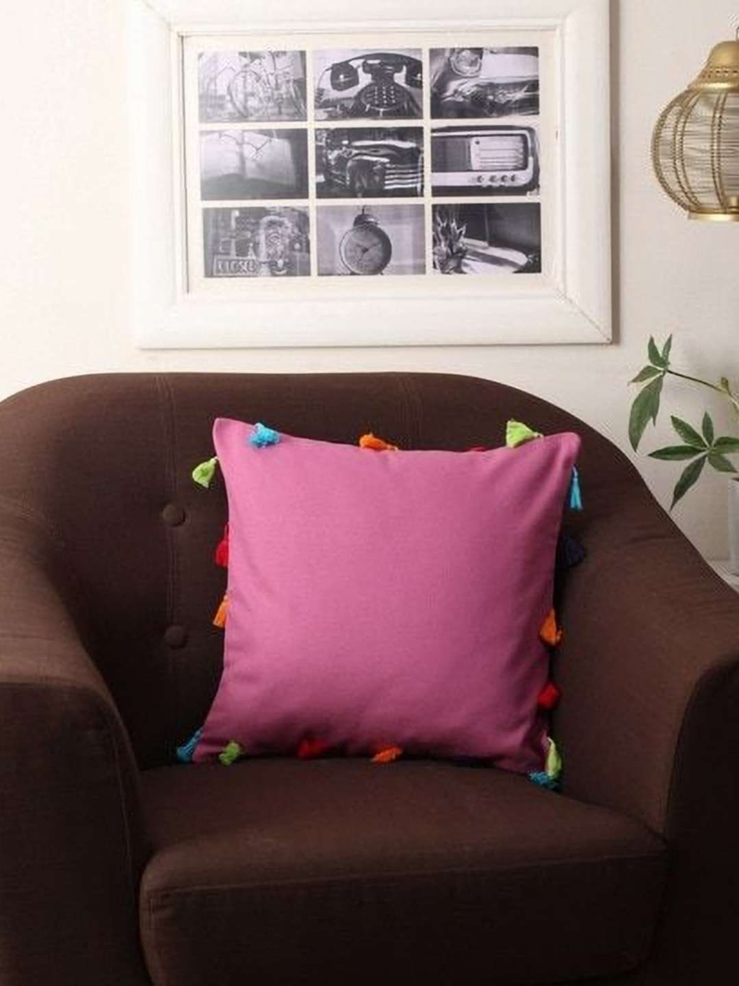 

Lushomes Pink & Blue Cotton Square Cushion Cover
