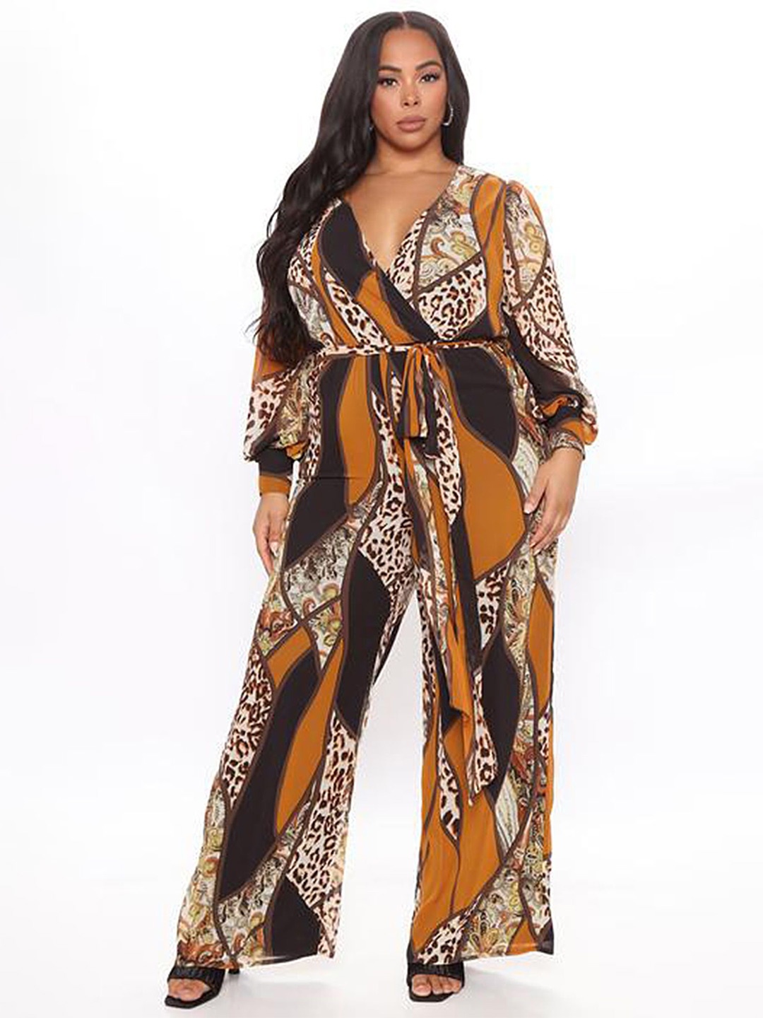 

LULU & SKY Printed Basic Jumpsuit, Brown