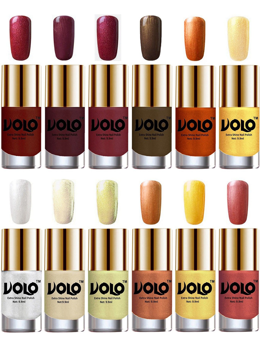 

VOLO Set Of 12 Extra Shine Nail Polish- 9.9ml Each-Combo-No-08, Multi