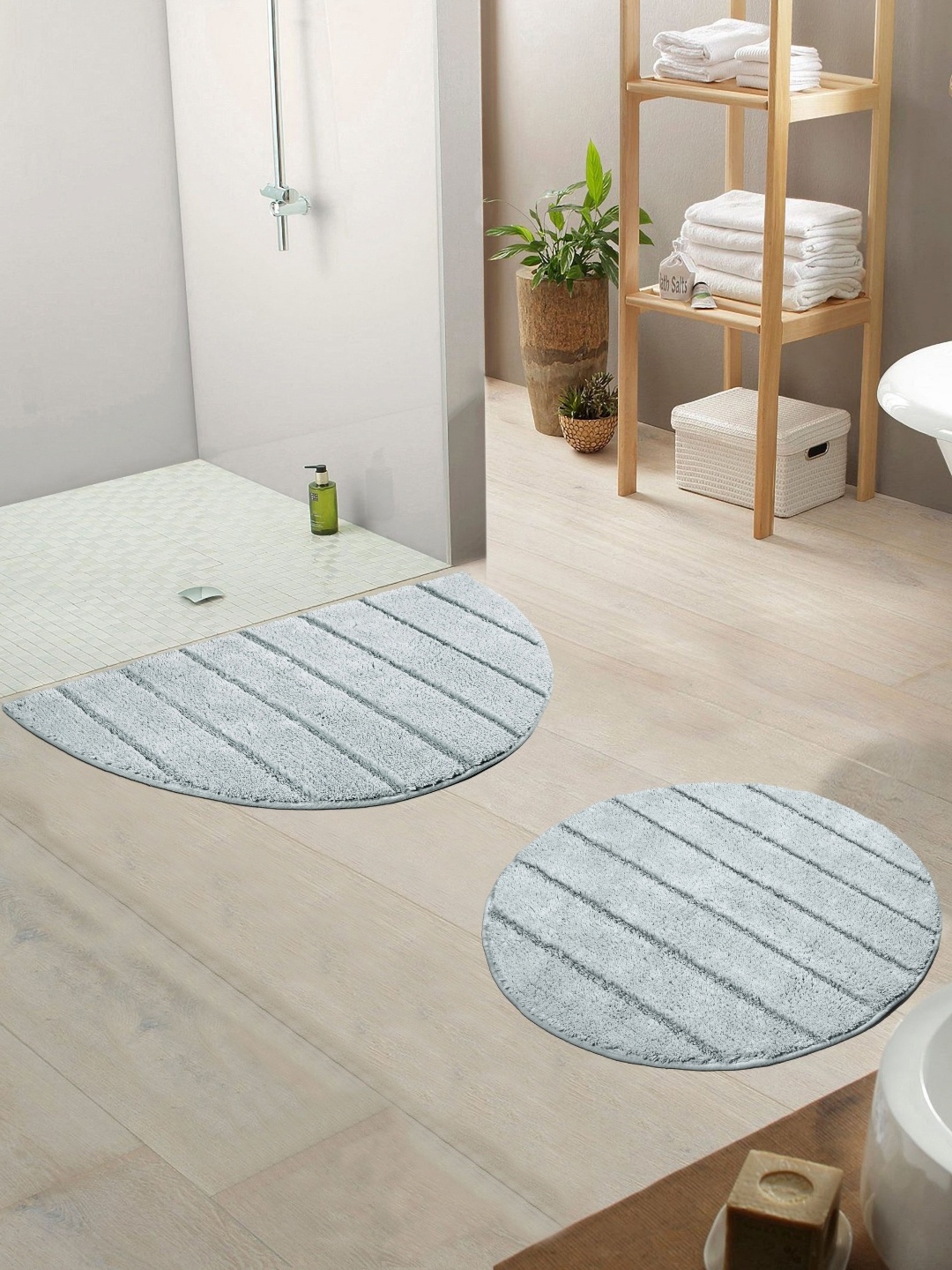 

Saral Home Grey 2 Pieces Textured 3000 GSM Cotton Anti- Skid Bath Rugs