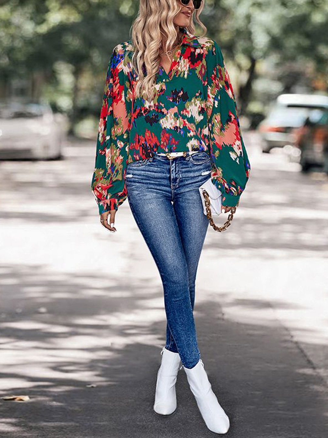 

HERE&NOW Women Abstract Printed Shirt Style Top, Green