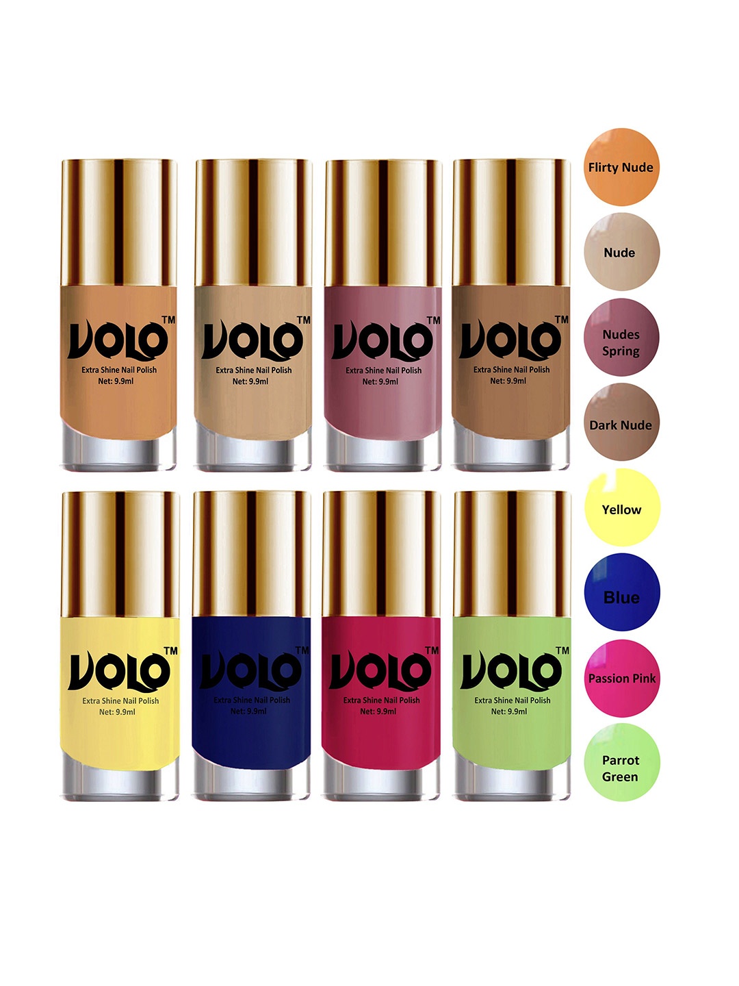 

VOLO Set Of 8 Extra Shine Nail Polish 9.9 ml Each Combo 15, Nude