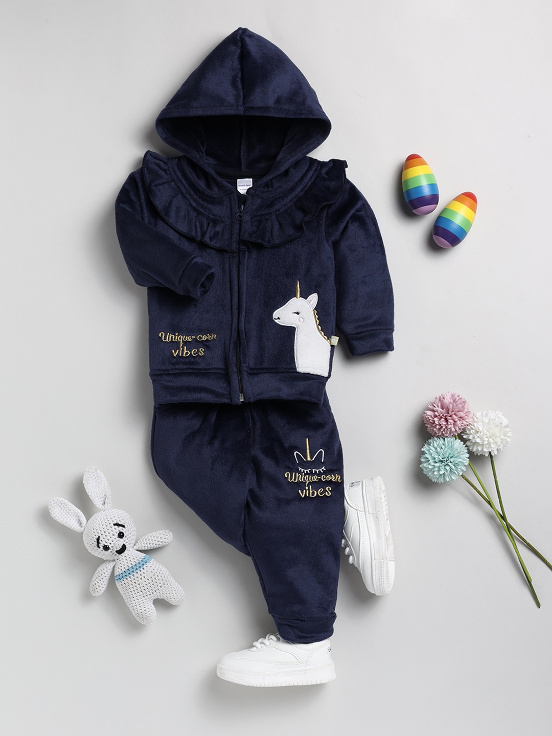 

Moms Love Infant Girls Self Design Sweatshirt With Joggers, Navy blue