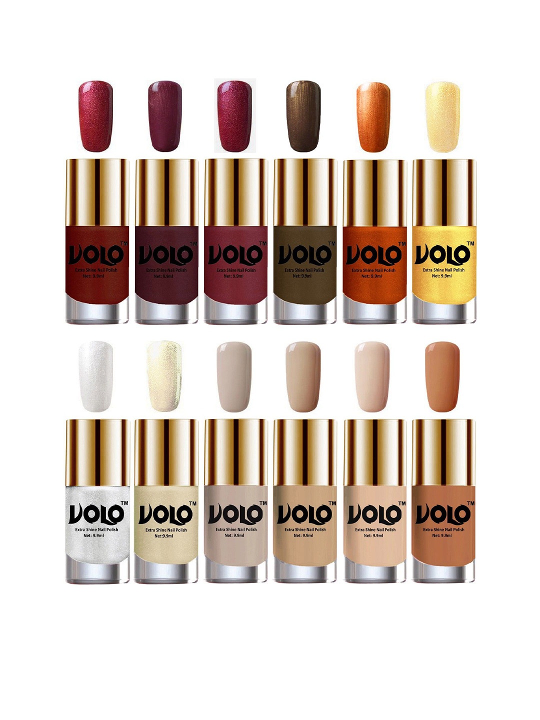 

VOLO Set Of 12 Extra Shine Nail Polish- 9.9ml Each-Combo-No-09, Multi