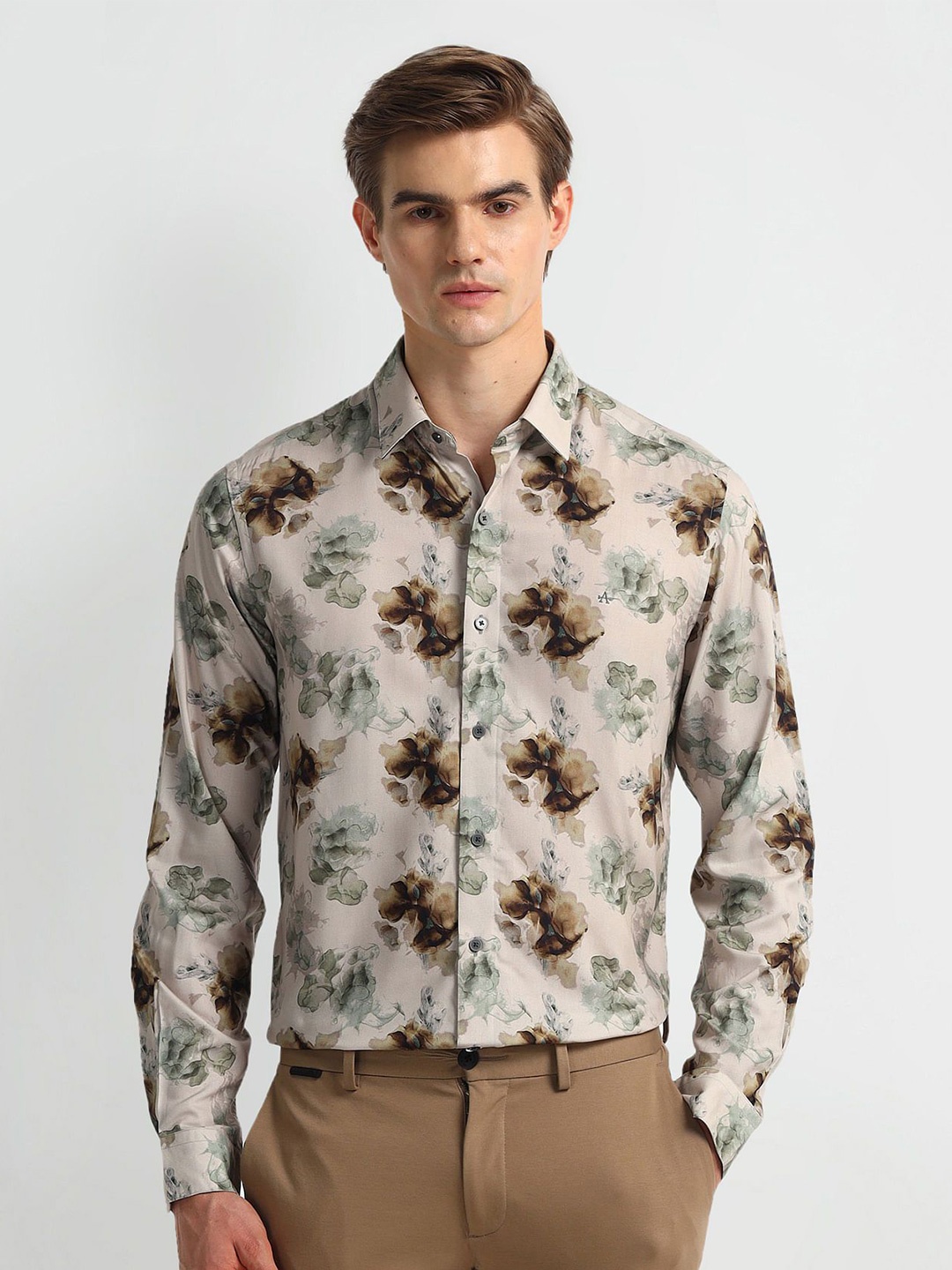 

Arrow New York Men Slim Fit Floral Opaque Printed Formal Shirt, Beige