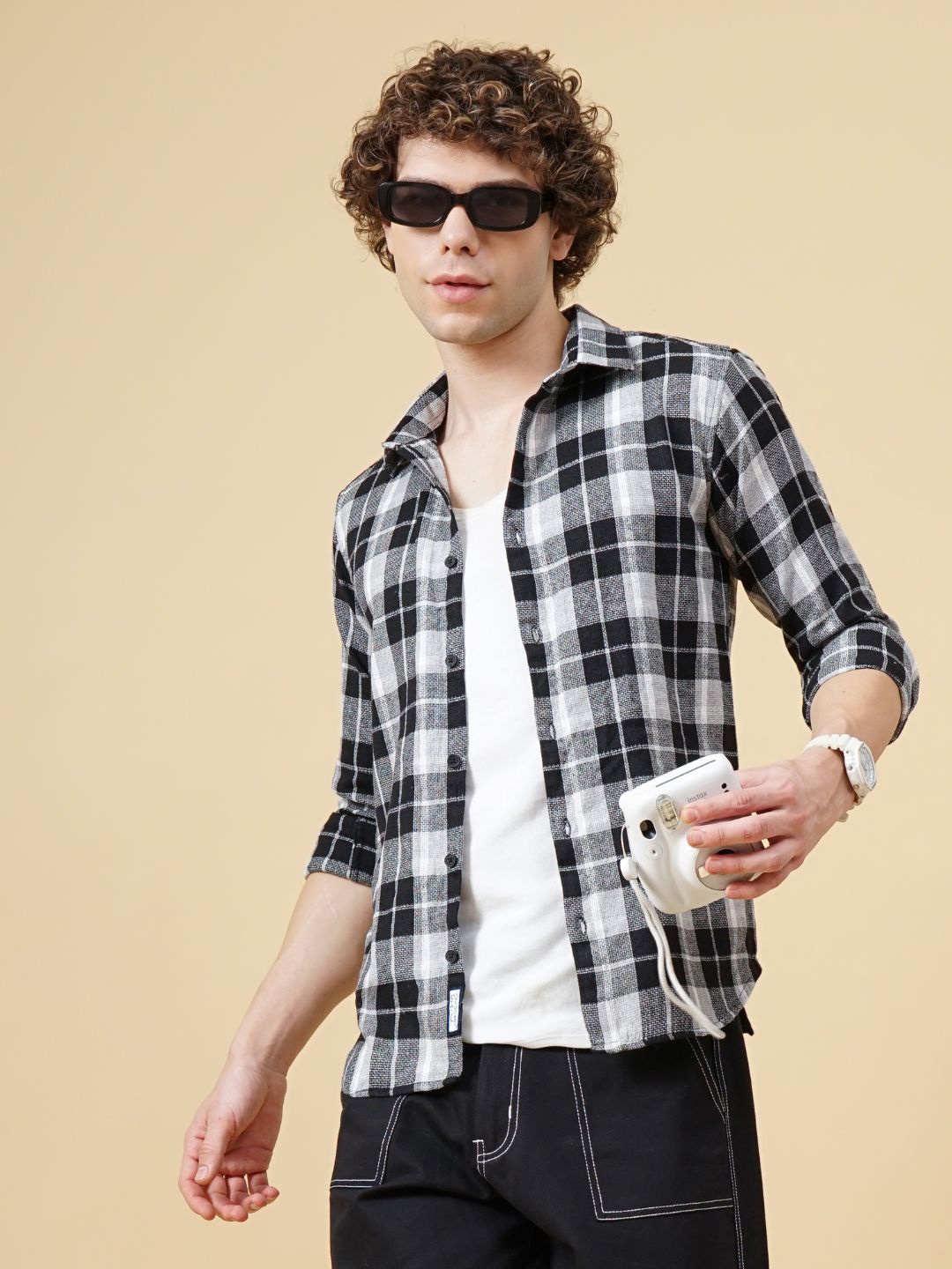 

PAUL STREET Men Classic Slim Fit Tartan Checks Opaque Checked Casual Shirt, Black