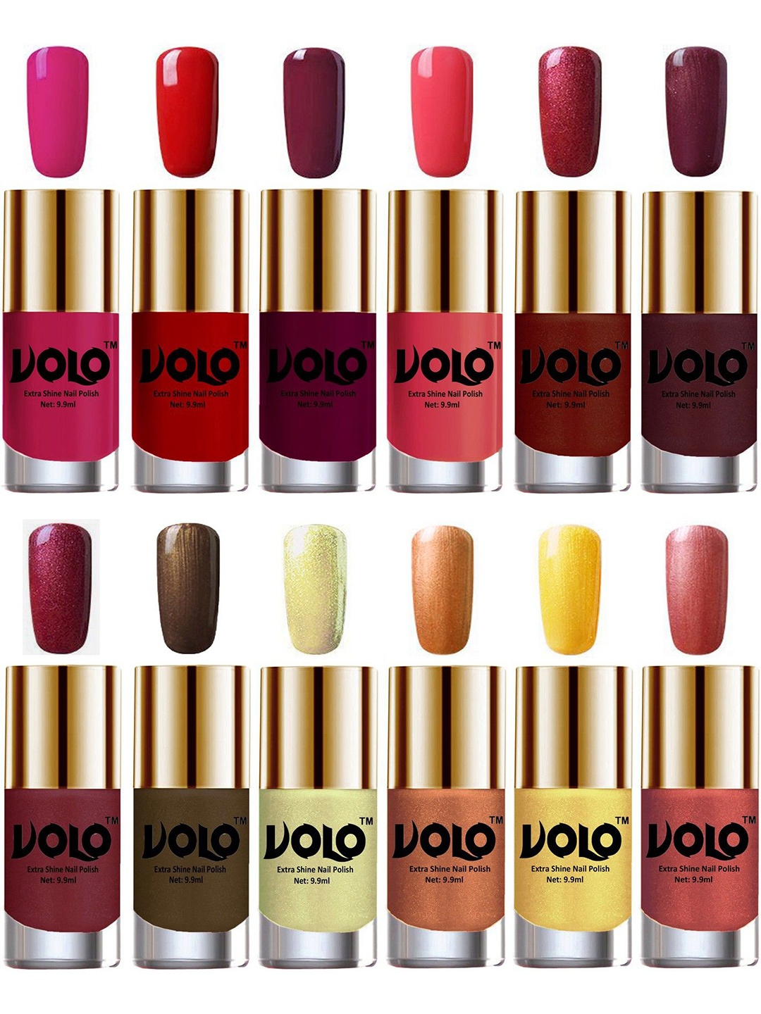 

VOLO Set Of 12 Luxury Super Shine Nail Polish- 9.9ml Each- Combo- No- 158, Red