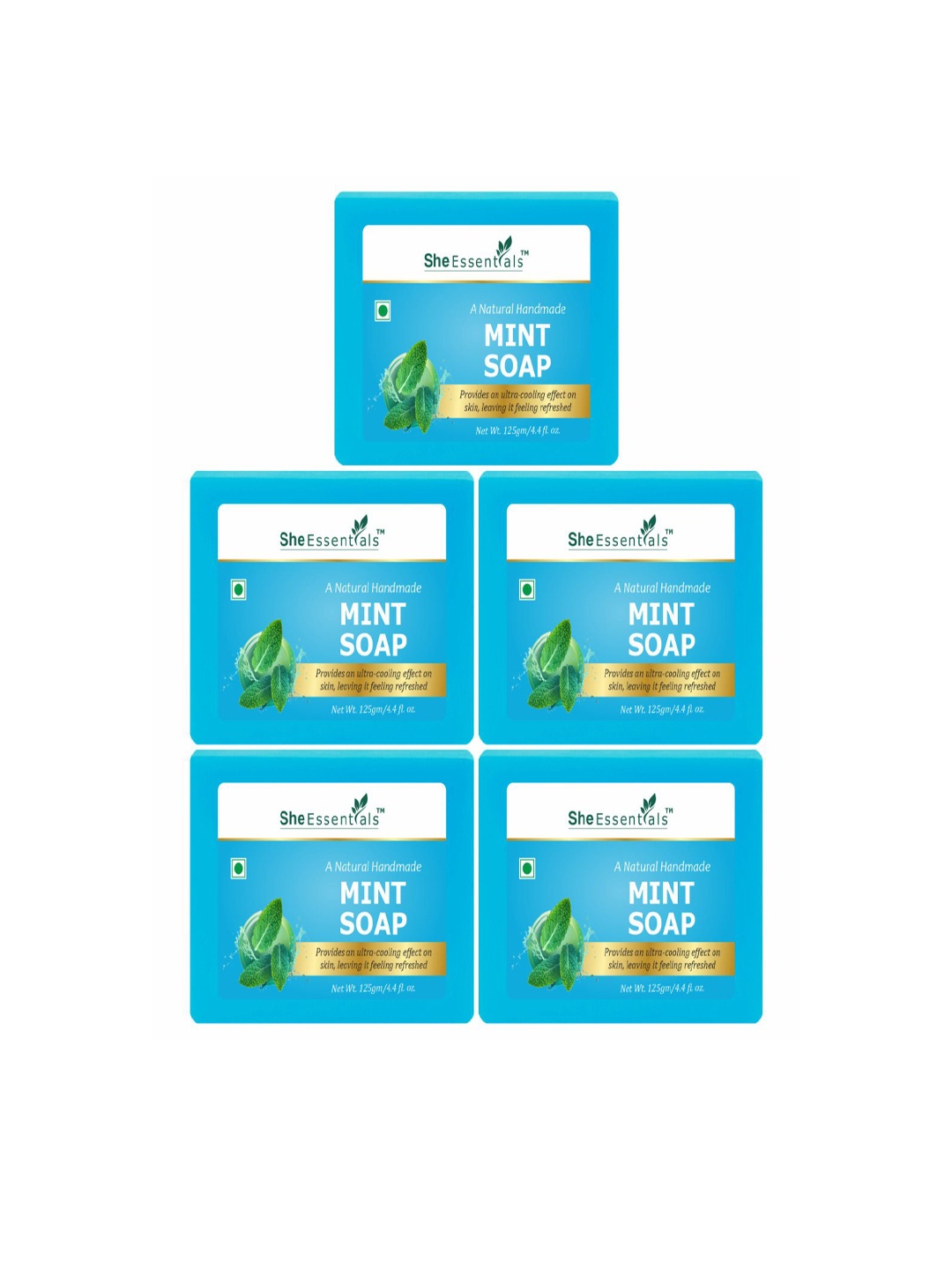

She Essentials Set Of 5 Natural Mint Soaps - 125 g Each, Transparent