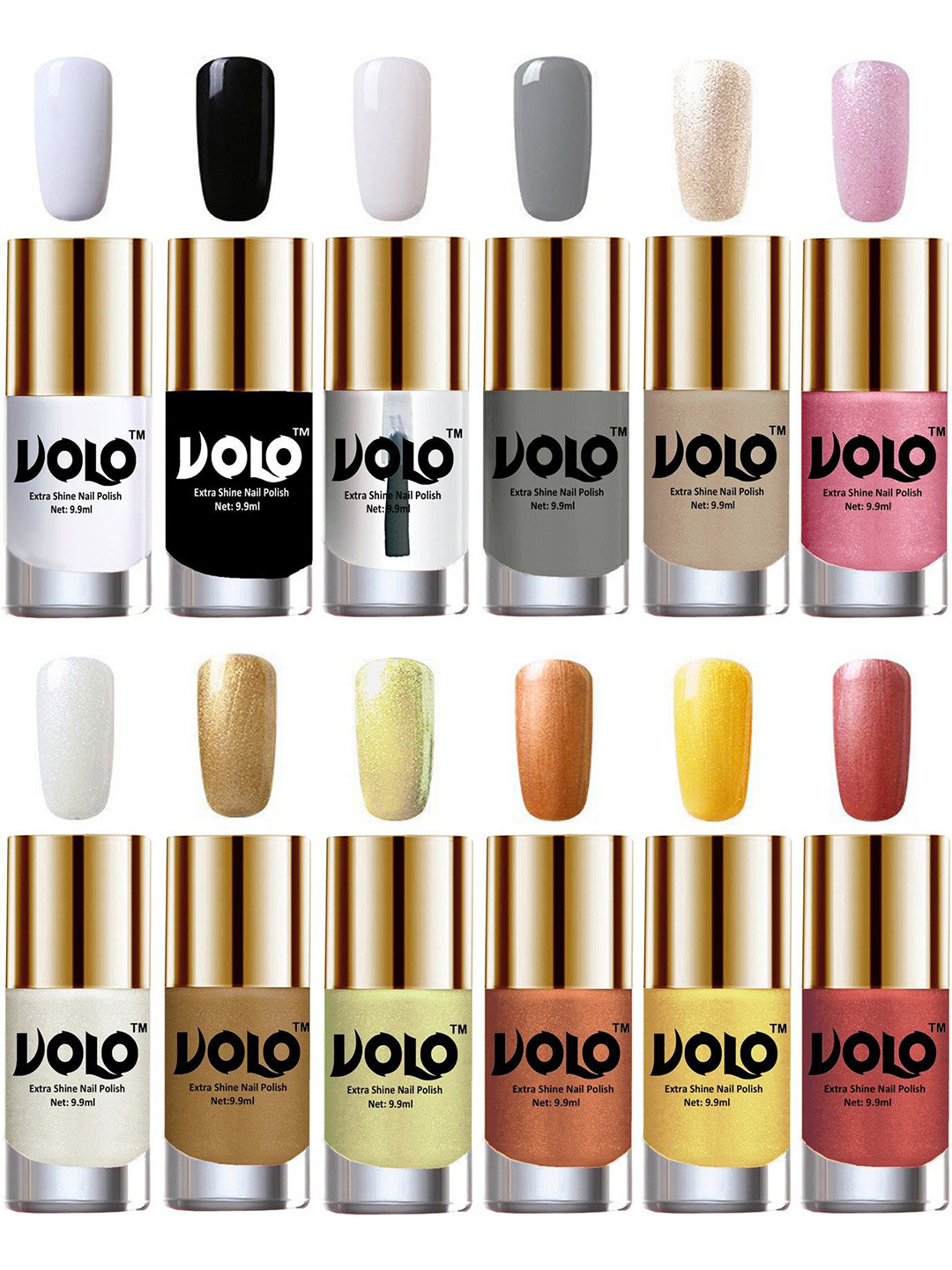 

VOLO Set Of 12 Luxury Super Shine Nail Polish - 10 ml Each-Combo-No-345, Multi