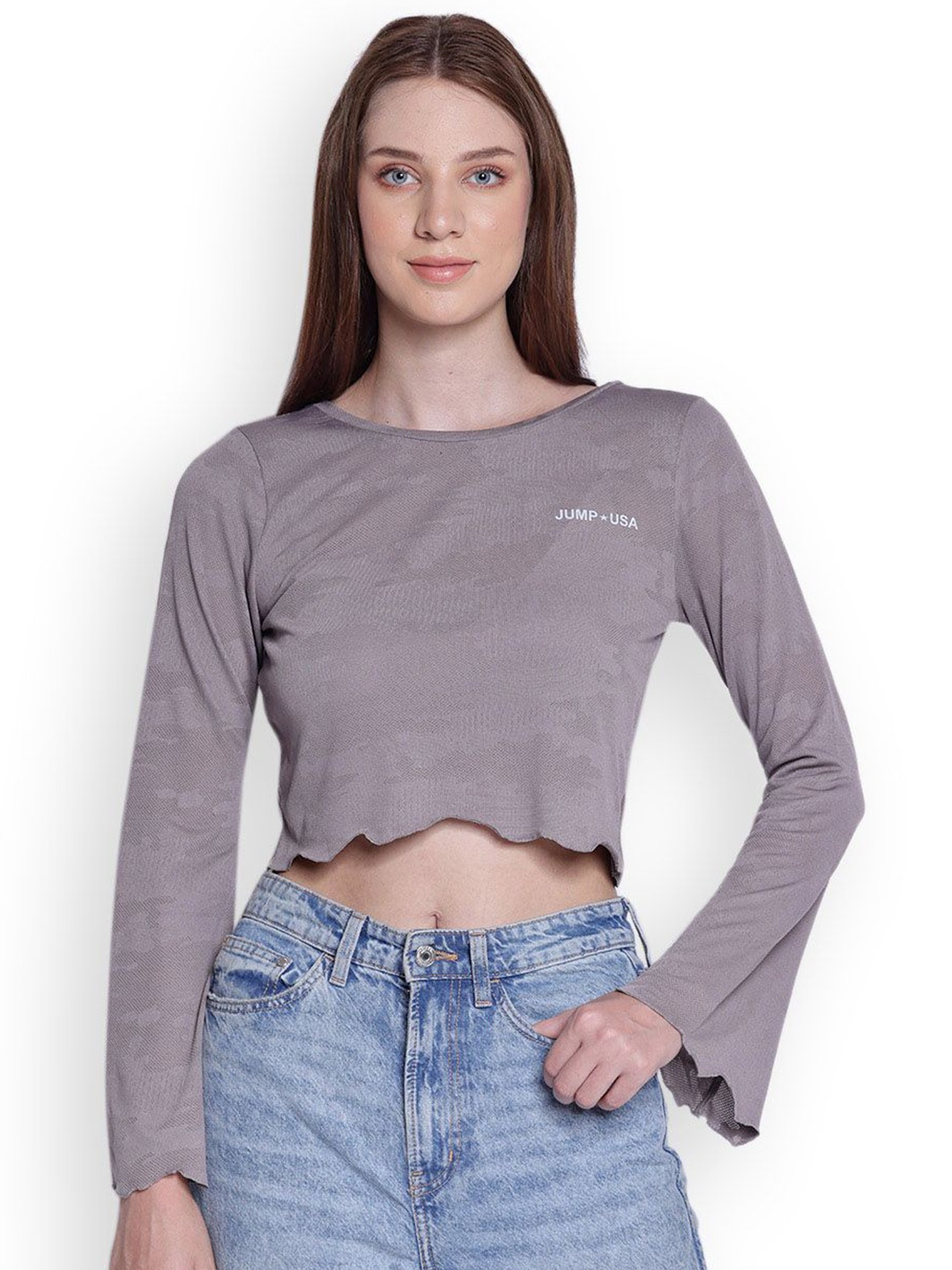 

JUMP USA Flared Sleeve Chiffon Crop Top, Grey