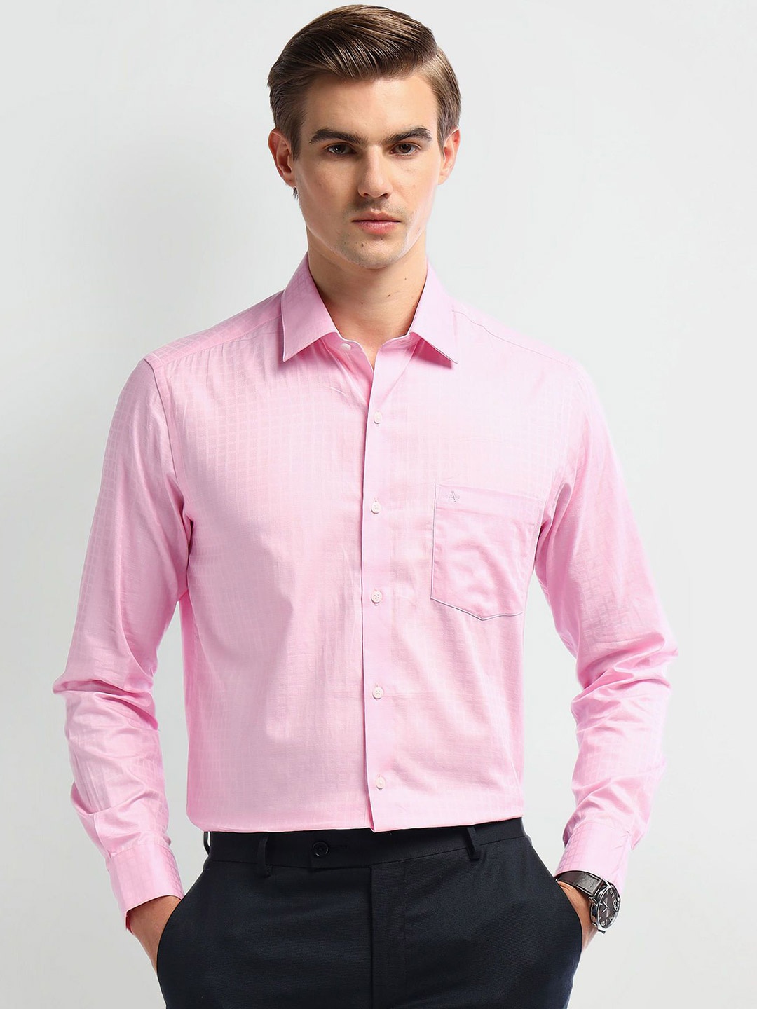 

Arrow Men Slim Fit Opaque Checked Formal Shirt, Pink