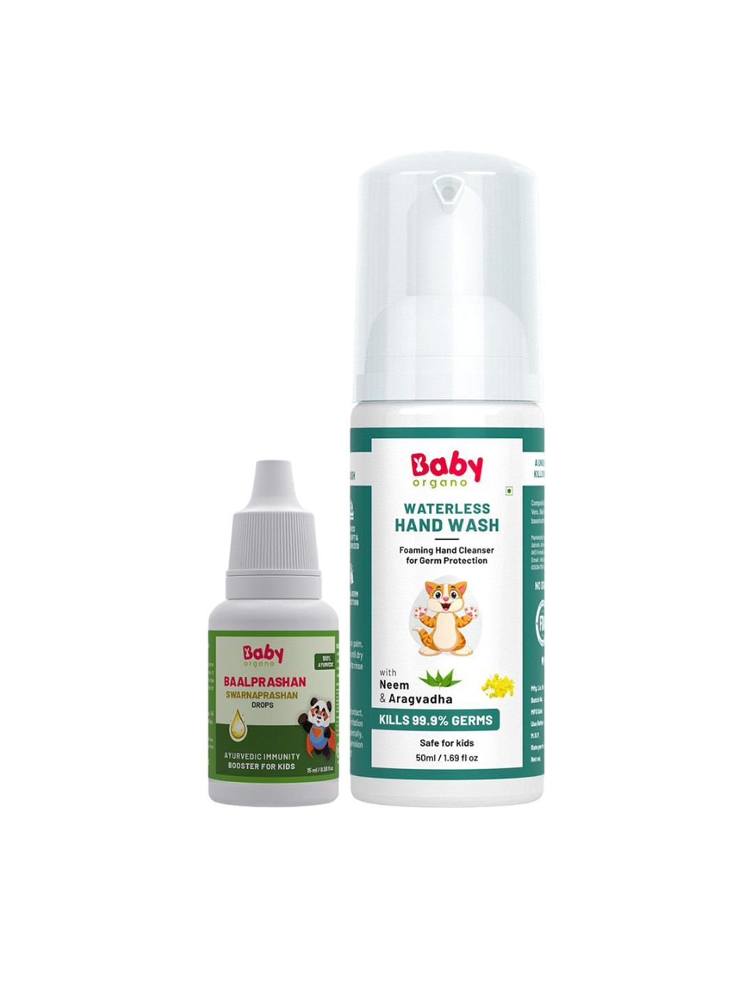 

BABYORGANO Baal Prashan Swarnaprashan Immunity Booster 15ml & Waterless Handwash 50 ml, Green