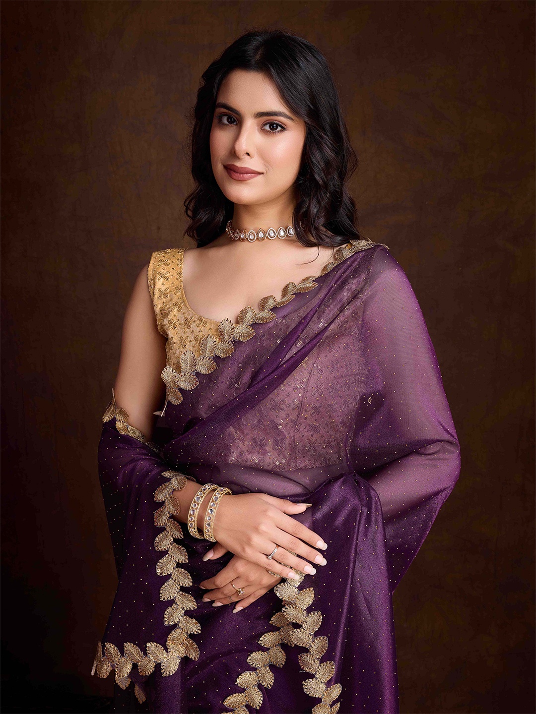 

KIMISHA Beads and Stones Saree, Purple